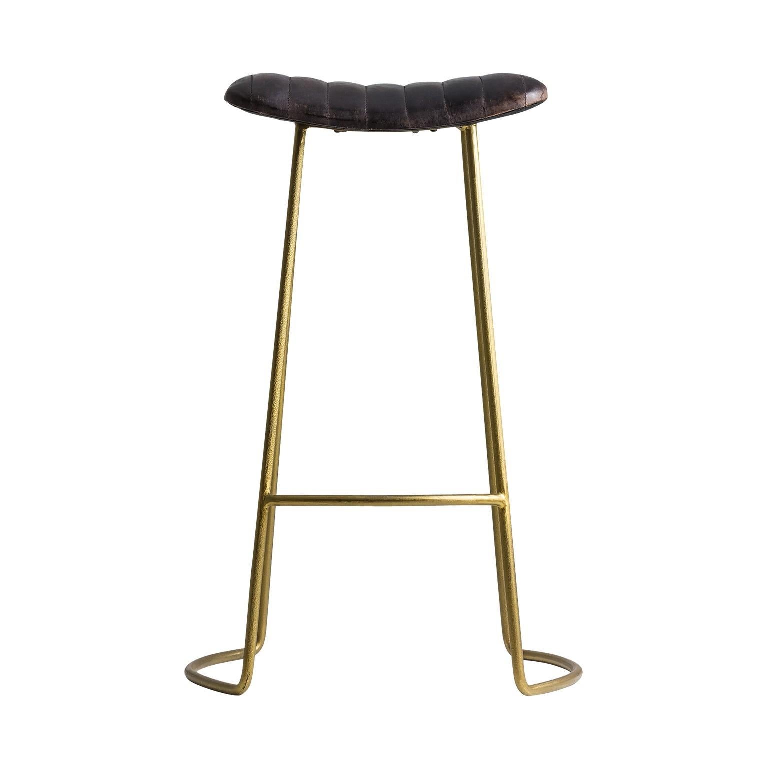brown leather bar stools with gold legs