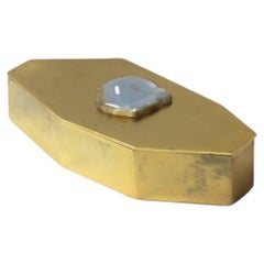 Boîte décorative ou à bijoux abstraite en métal doré et marbre onyx