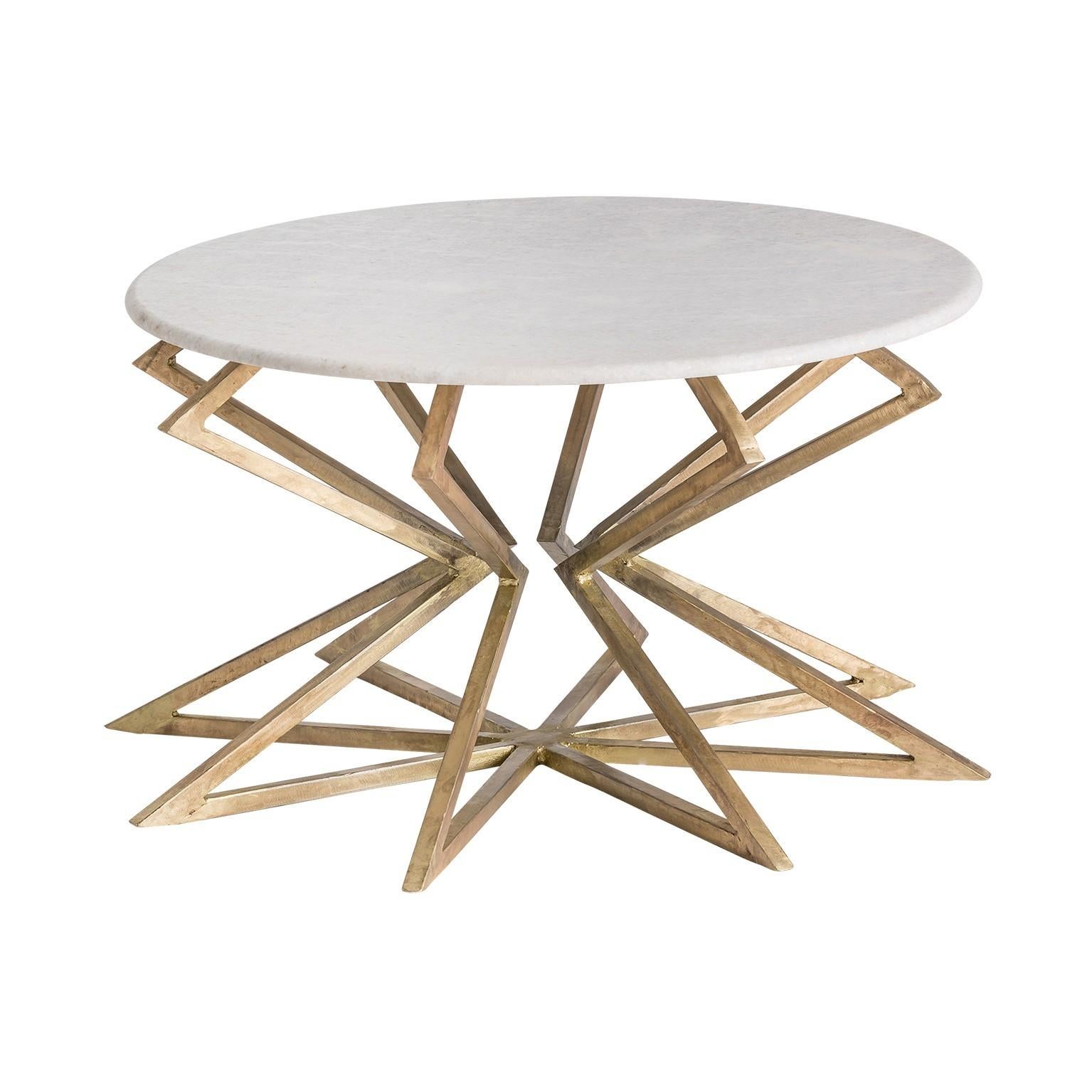 Gilded Metal Patina Effect and White Marble Round Coffee Table