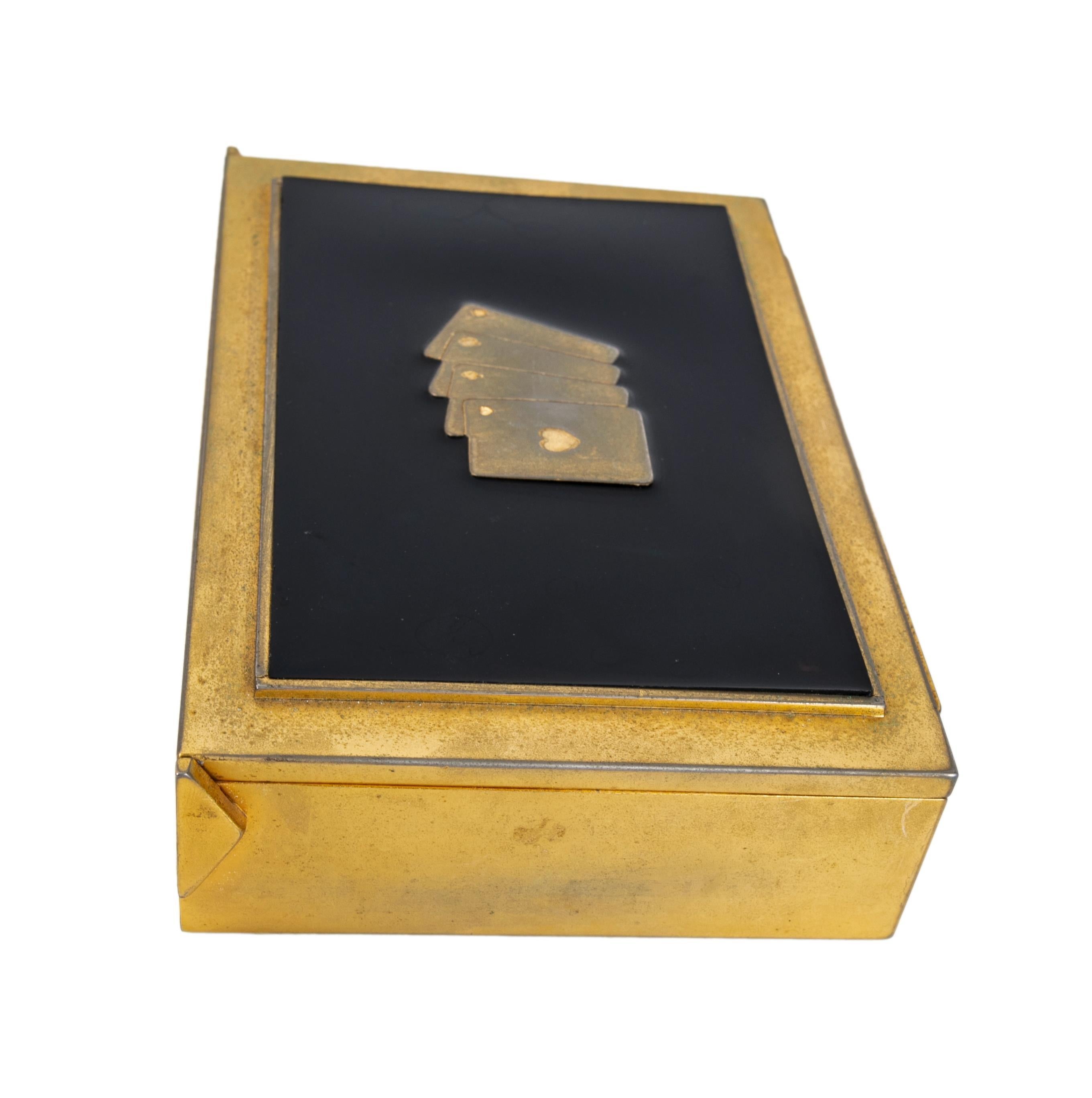 Gold Metal and Wooden Card Box for Poker Cards For Sale 9