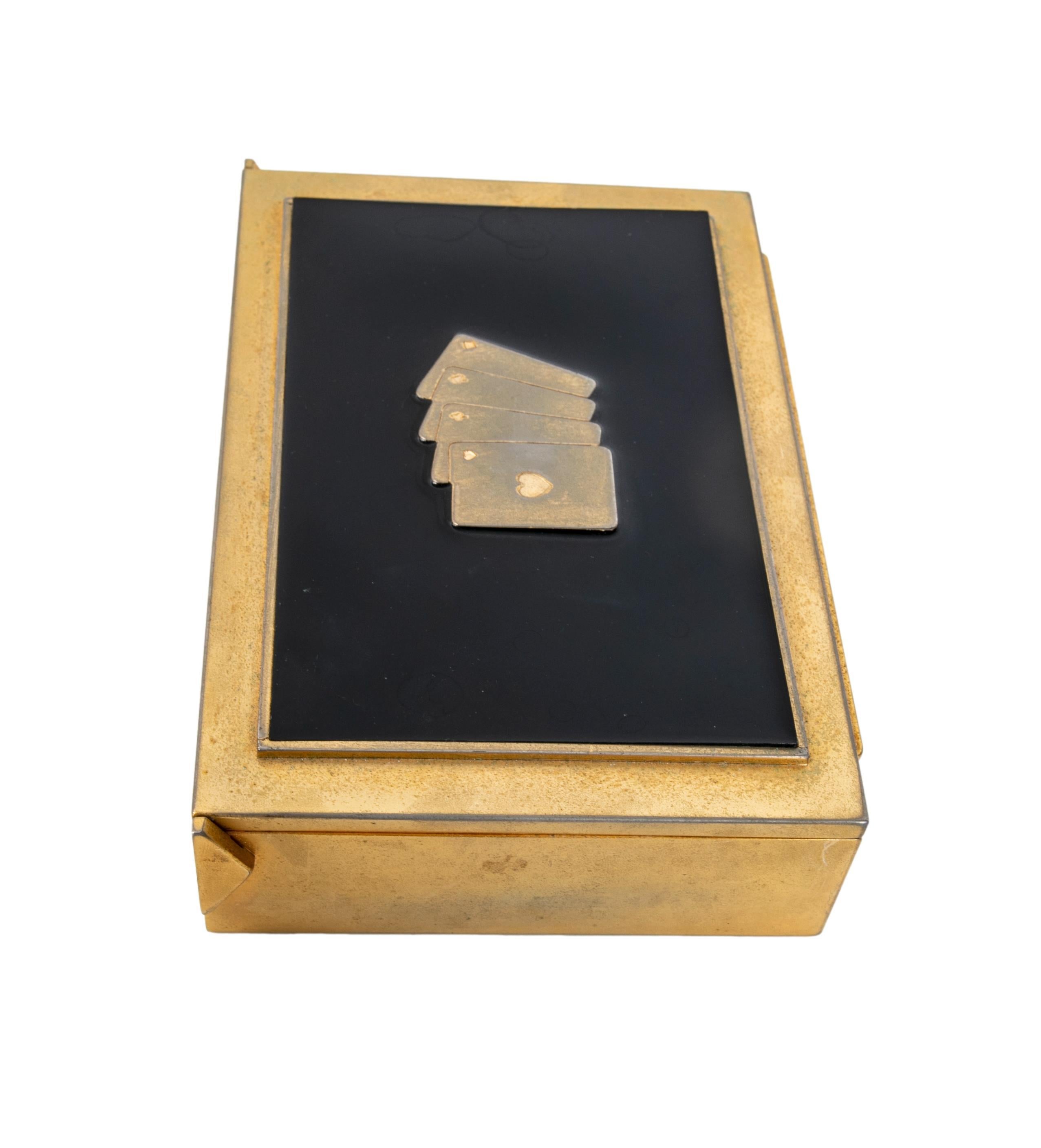 Gold Metal and Wooden Card Box for Poker Cards For Sale 11