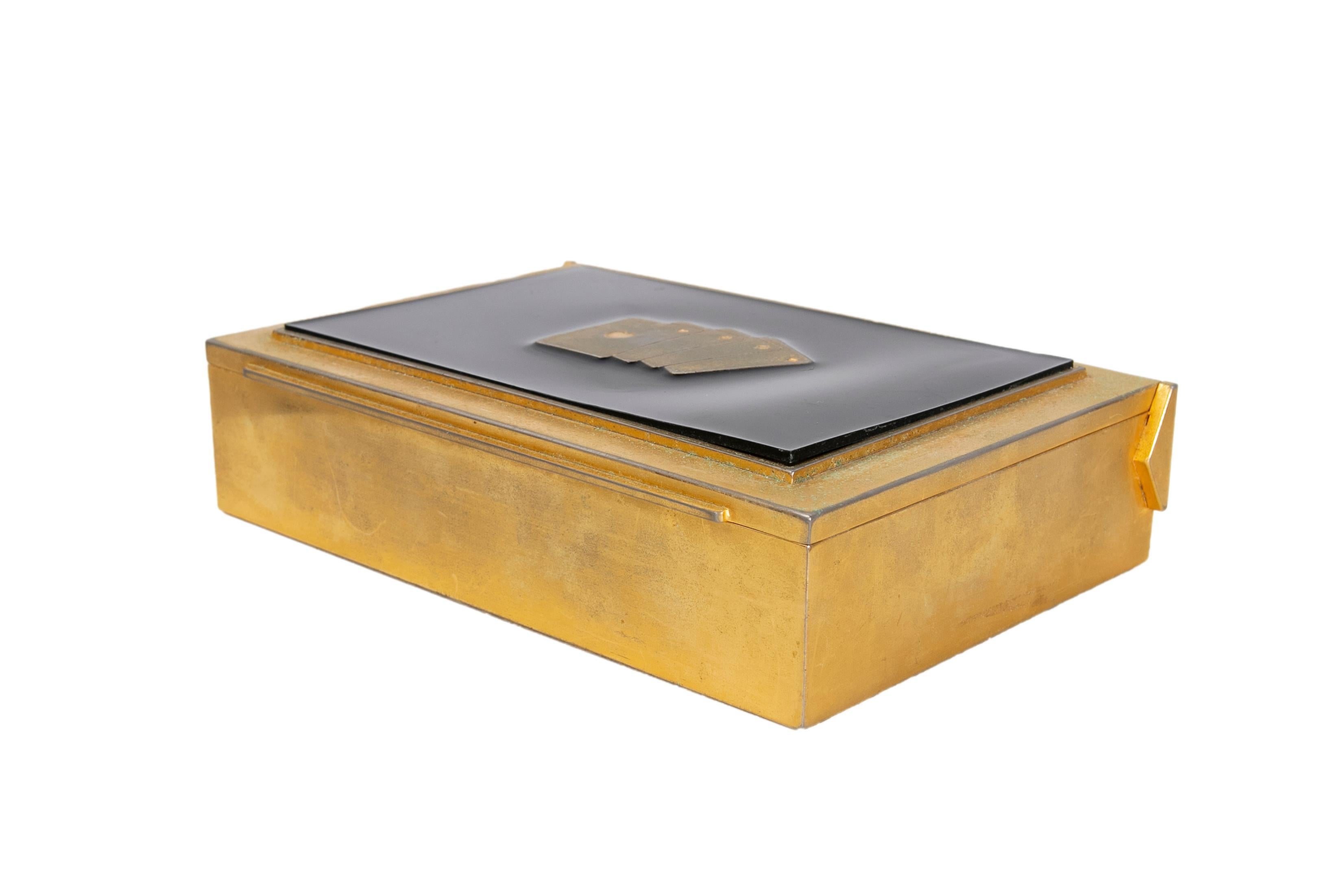 Spanish Gold Metal and Wooden Card Box for Poker Cards For Sale