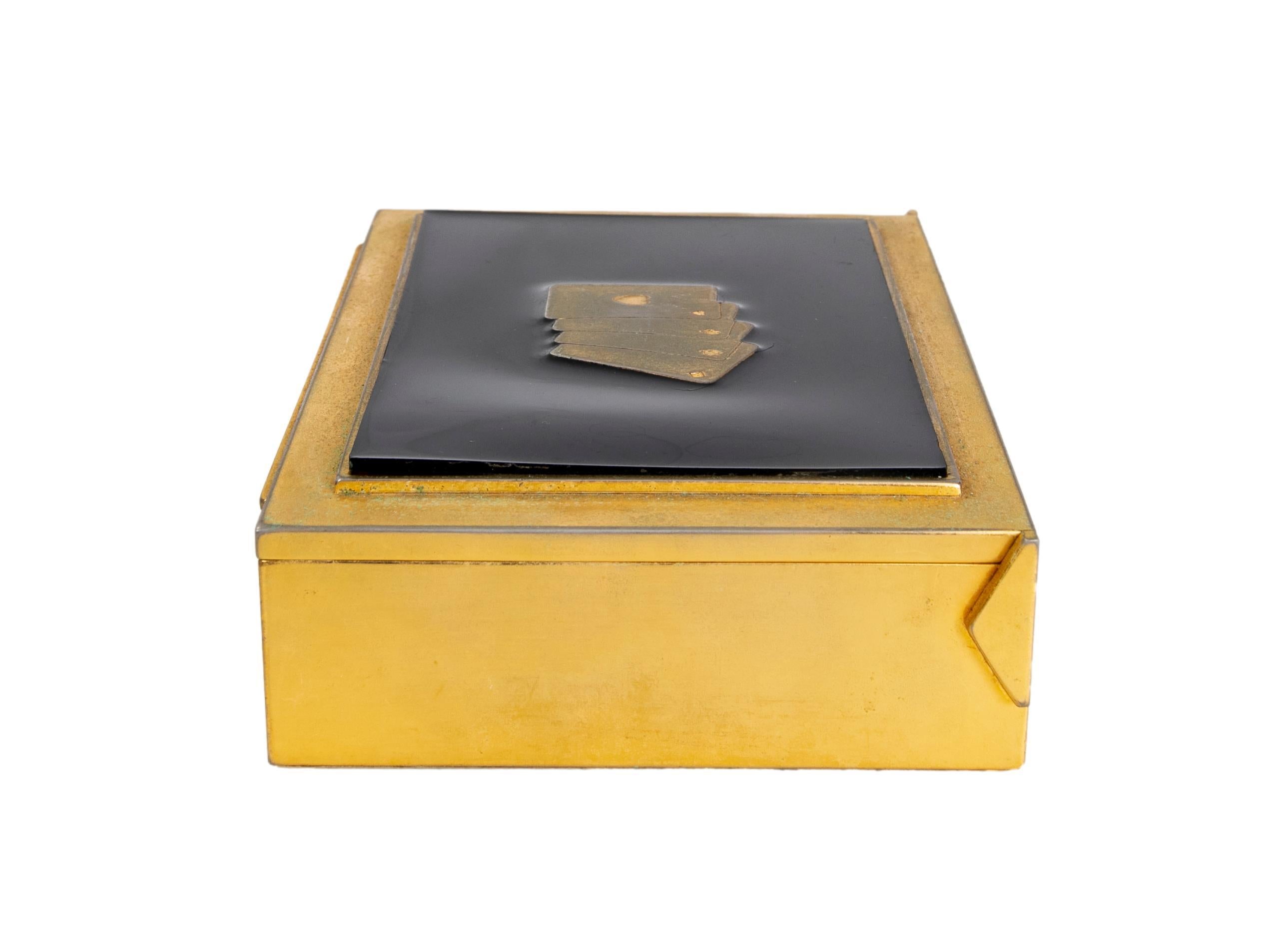 Gold Metal and Wooden Card Box for Poker Cards In Good Condition For Sale In Marbella, ES