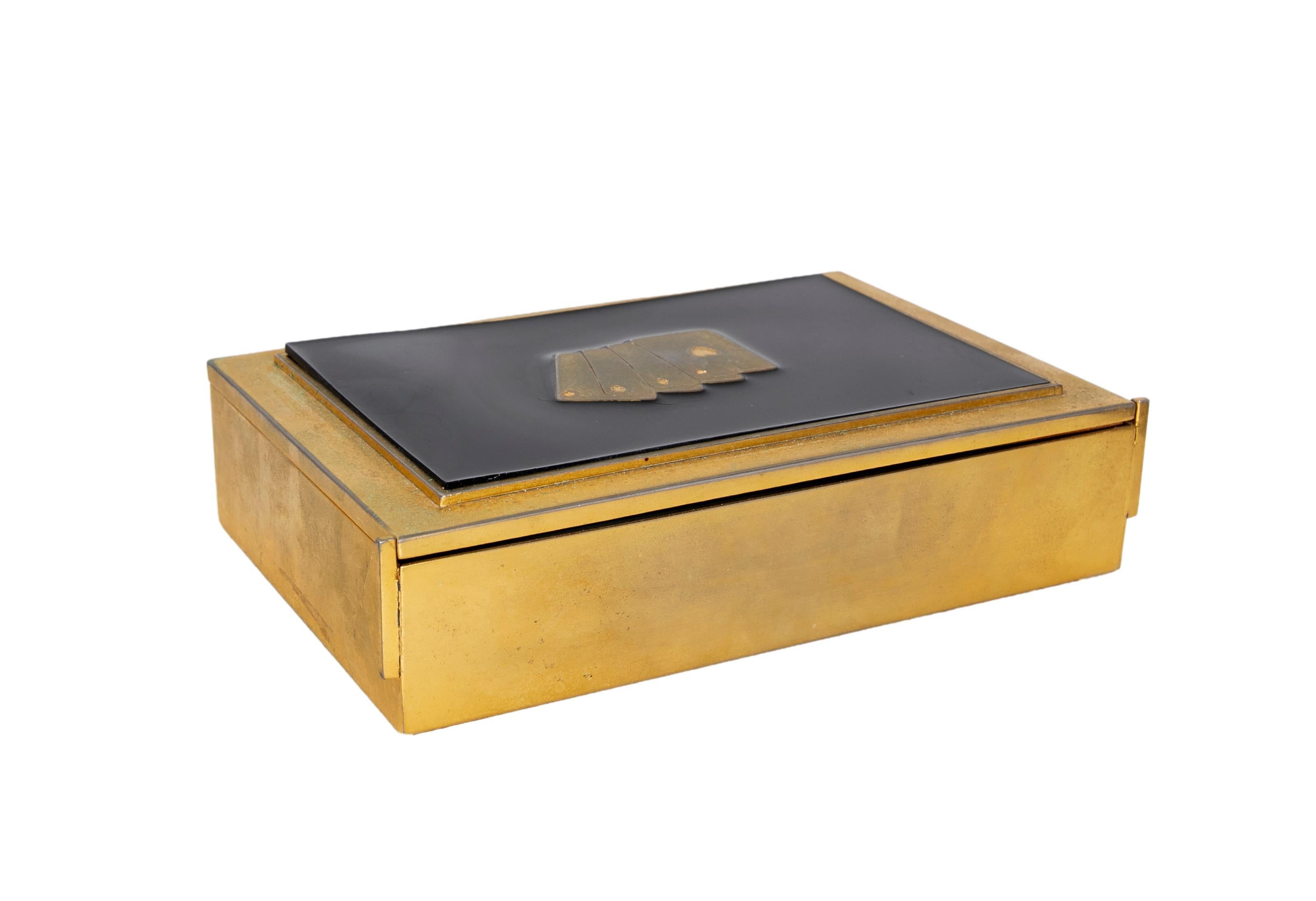 20th Century Gold Metal and Wooden Card Box for Poker Cards For Sale