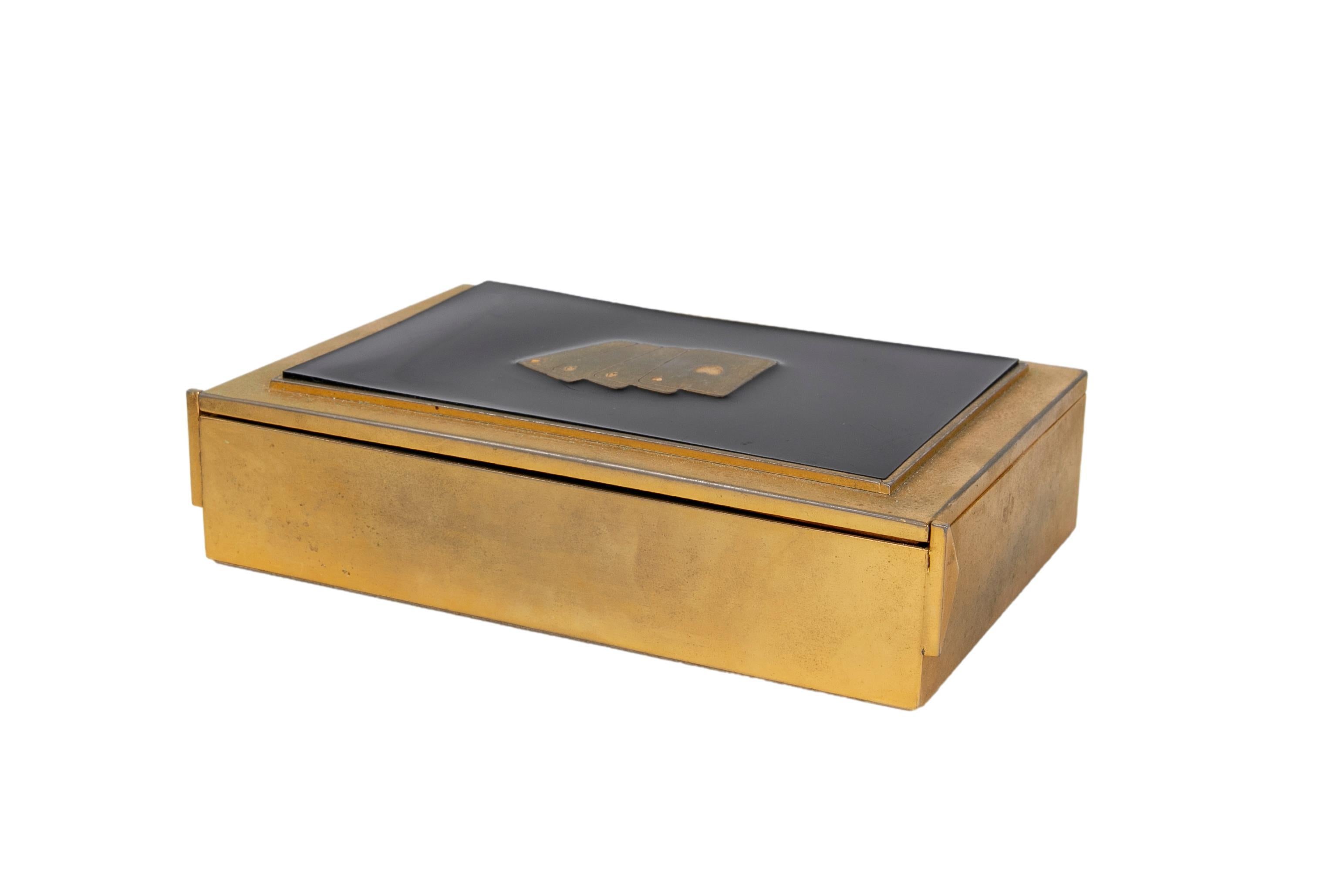 Gold Metal and Wooden Card Box for Poker Cards For Sale 1