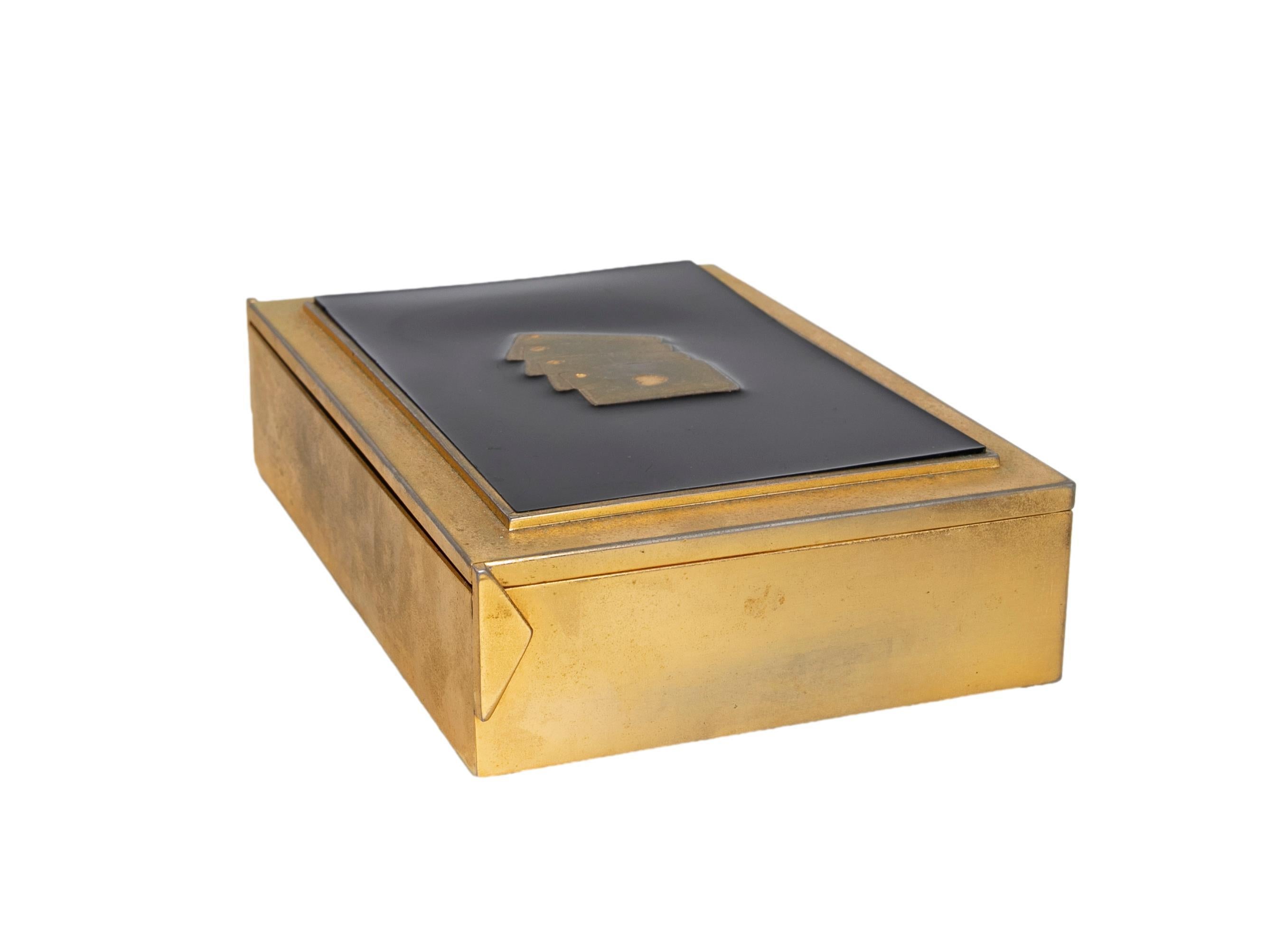 Gold Metal and Wooden Card Box for Poker Cards For Sale 2