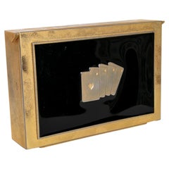 Vintage Gold Metal and Wooden Card Box for Poker Cards