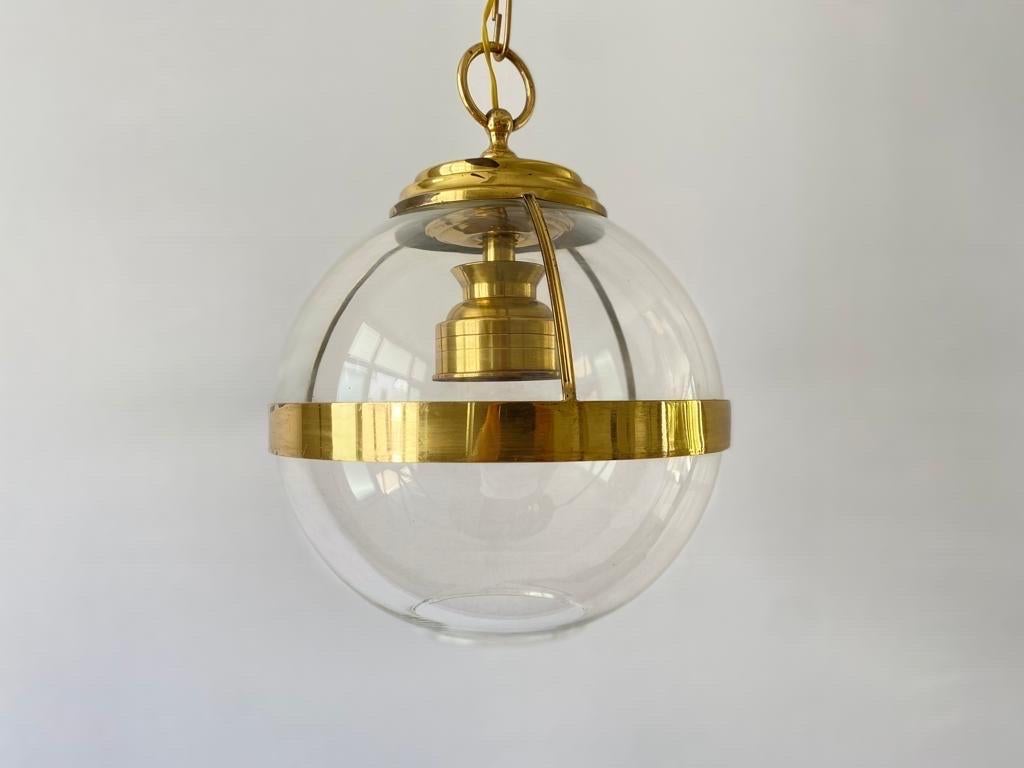 Mid-Century Modern Gold Metal & Ball Glass Pendant Lamp, 1960s, Italy For Sale