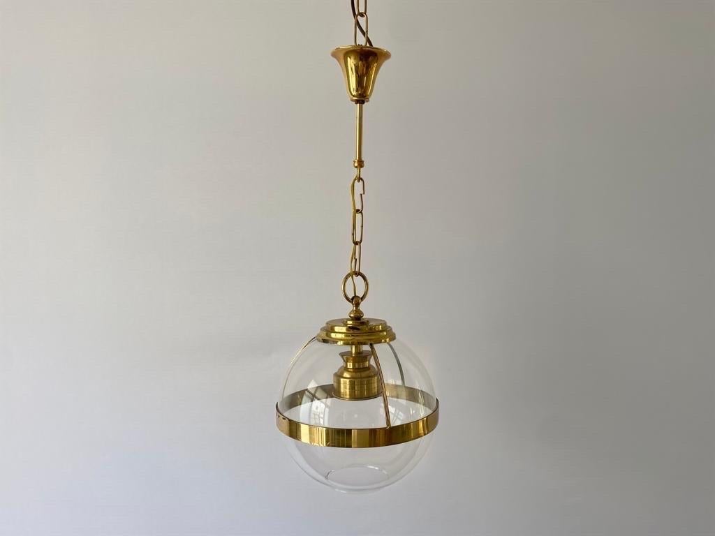 Mid-20th Century Gold Metal & Ball Glass Pendant Lamp, 1960s, Italy For Sale