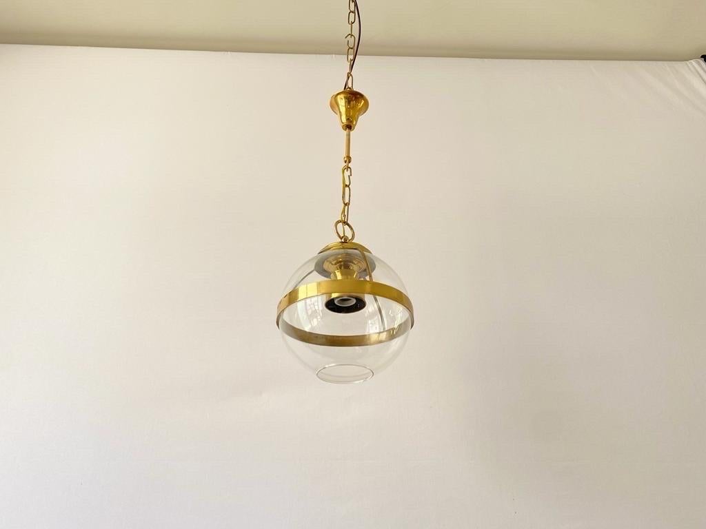 Gold Metal & Ball Glass Pendant Lamp, 1960s, Italy For Sale 1
