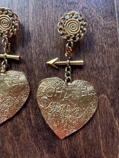 Gold Metal Cambon Paris XXL Heart and Arrow Drop Earrings, 1993