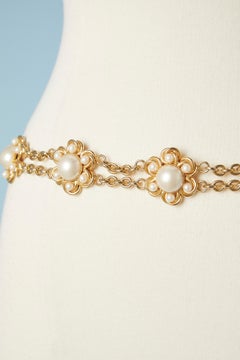Cintura a catena in metallo dorato con perle cabochon Genny