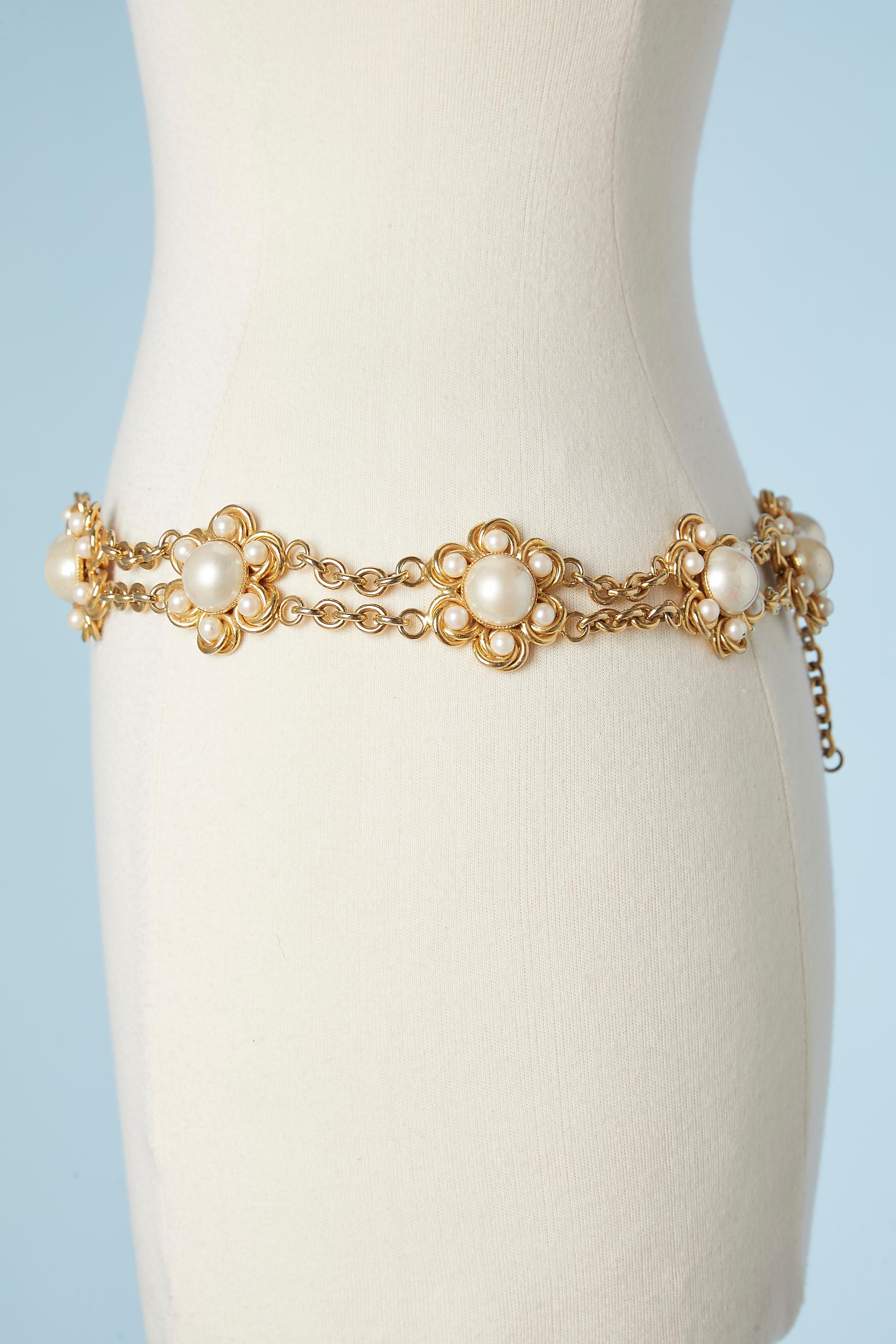 Gold metal chain belt mix with pearls cabochons Genny In Excellent Condition For Sale In Saint-Ouen-Sur-Seine, FR