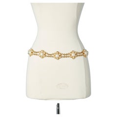 Retro Gold metal chain belt mix with pearls cabochons Genny 