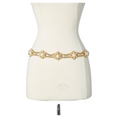 Gold metal chain belt mix with pearls cabochons Genny 