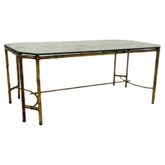 Gold Metal Faux Bamboo Coffee Table with Spacer, in the style of Maison Baguès