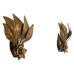 Gold Metal Flower Design Elegant Pair of Sconces, 1970s, Germany
