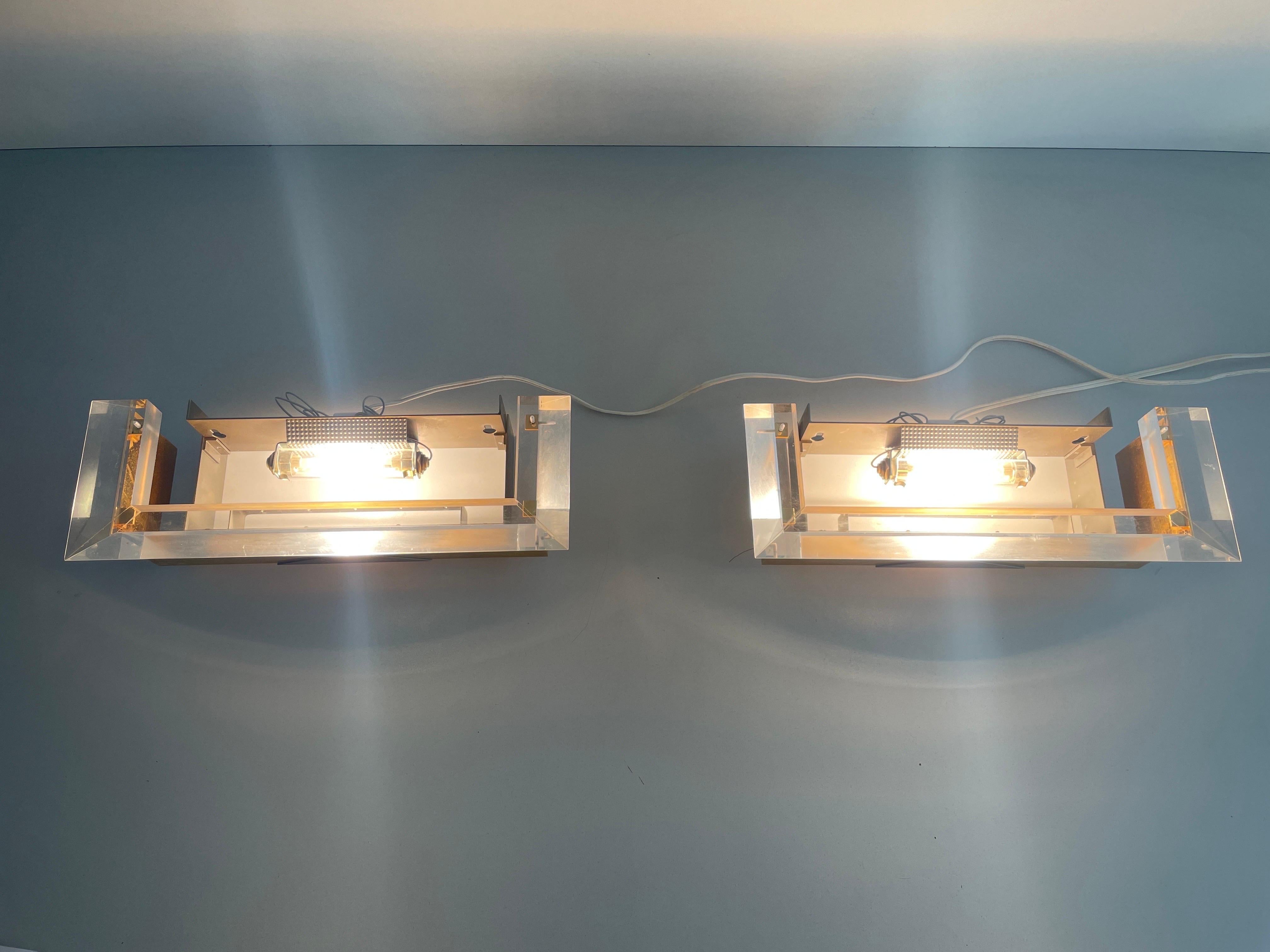 Gold Metal Lucite Halogen Sconces by Vereinigte Werkstätten, 1970s, Germany For Sale 13