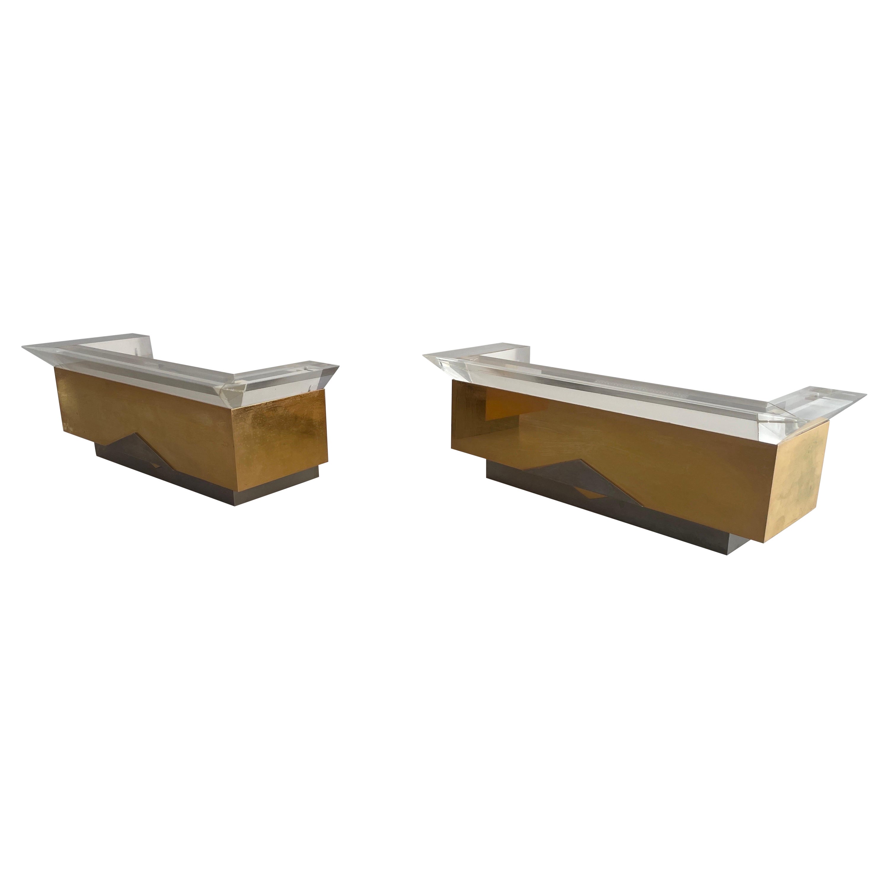 Gold Metal Lucite Halogen Sconces by Vereinigte Werkstätten, 1970s, Germany For Sale