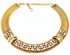 Gold Metal Mesh & Austrian Crystal Necklace & Bracelet By, Jewels By Julio