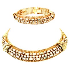 Vintage Gold Metal Mesh & Austrian Crystal Necklace & Bracelet By, Jewels By Julio
