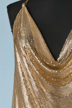 Gold metal mesh backless cocktail dress