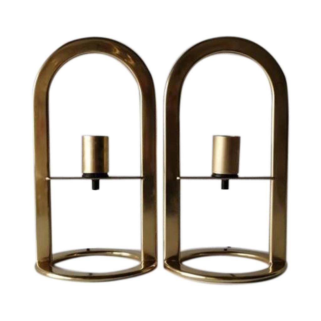 Gold Metal Pair of Table Lamps Model Arco 40 by VD, 1980s Germany