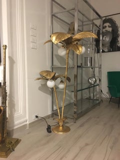 Gold Metal Palm Tree Floor Lamp, Italy, 1970s