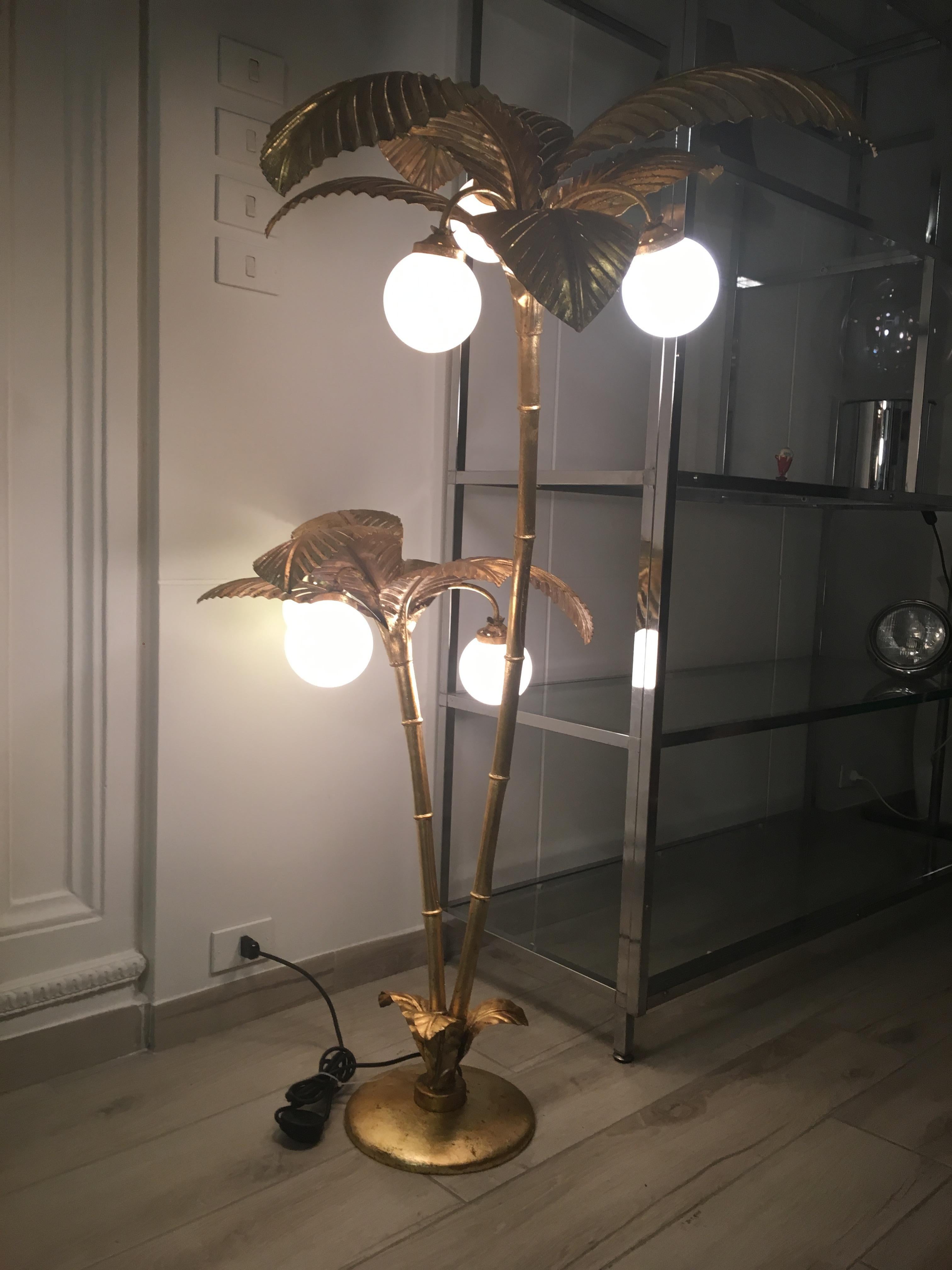 Italian Gold Metal Palm Tree Floor Lamp, Italy, 1970s