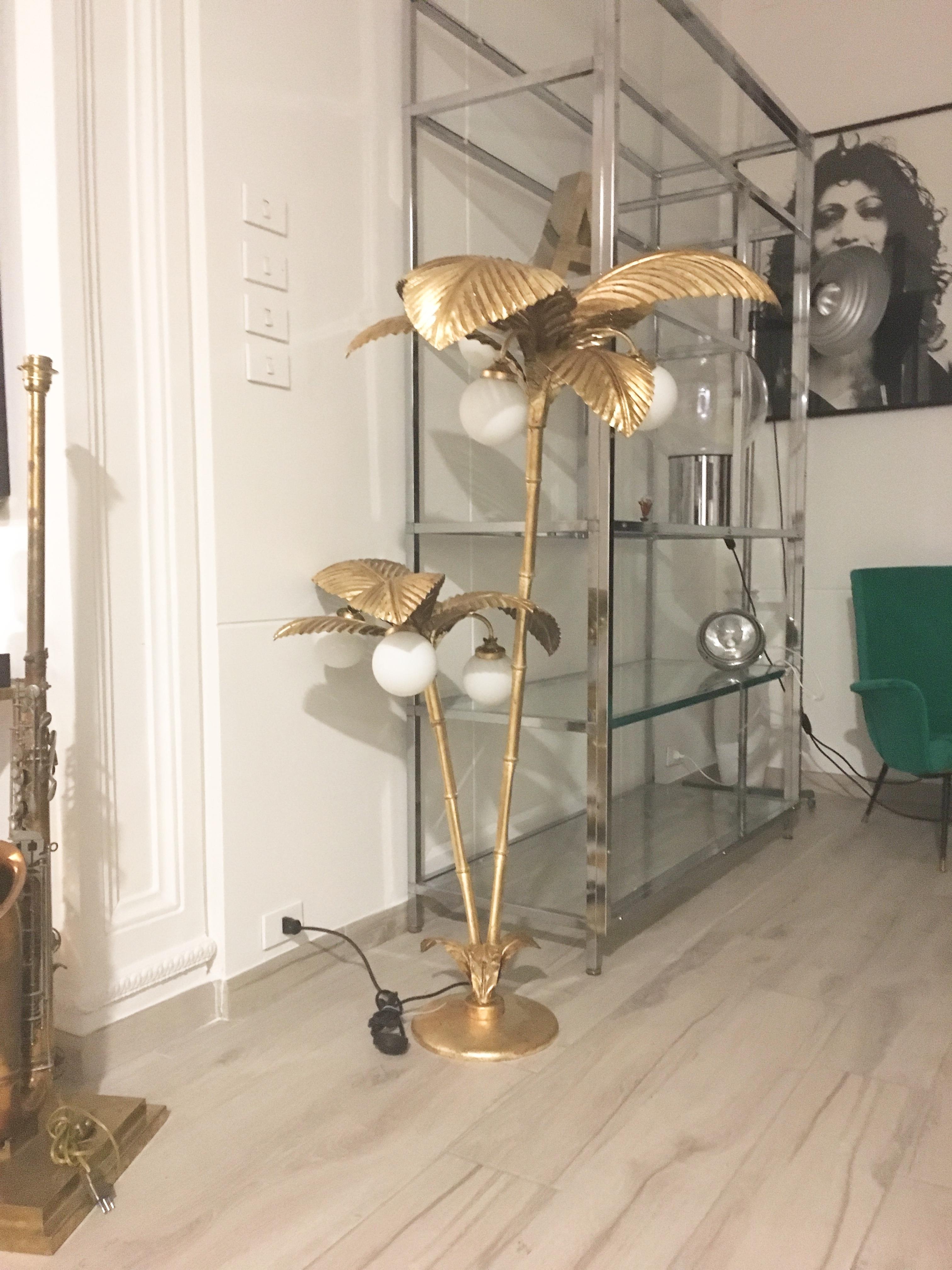 Gold Metal Palm Tree Floor Lamp, Italy, 1970s In Good Condition In Naples, IT