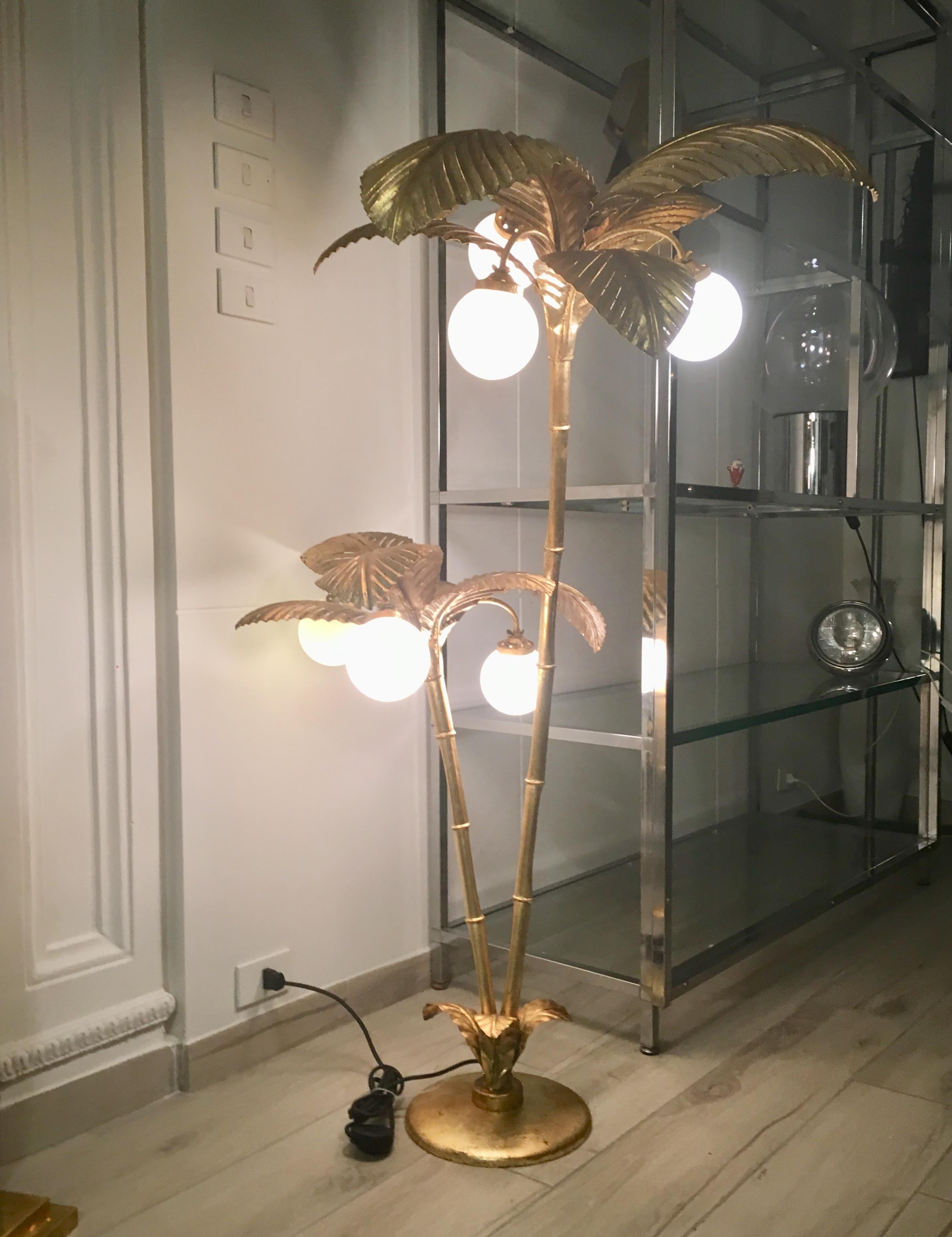 Late 20th Century Gold Metal Palm Tree Floor Lamp, Italy, 1970s
