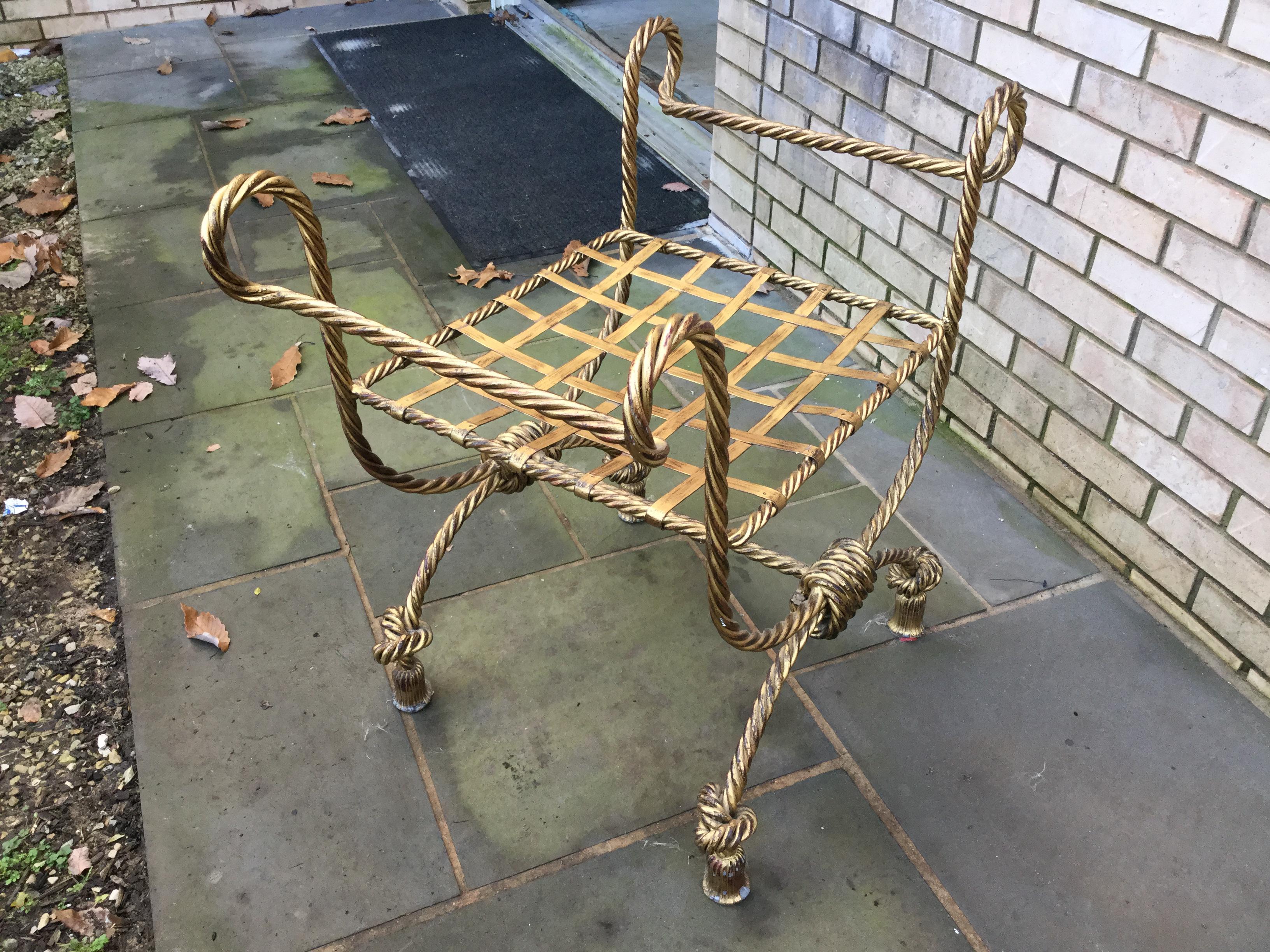 Gilt Gold Metal Rope Bench For Sale