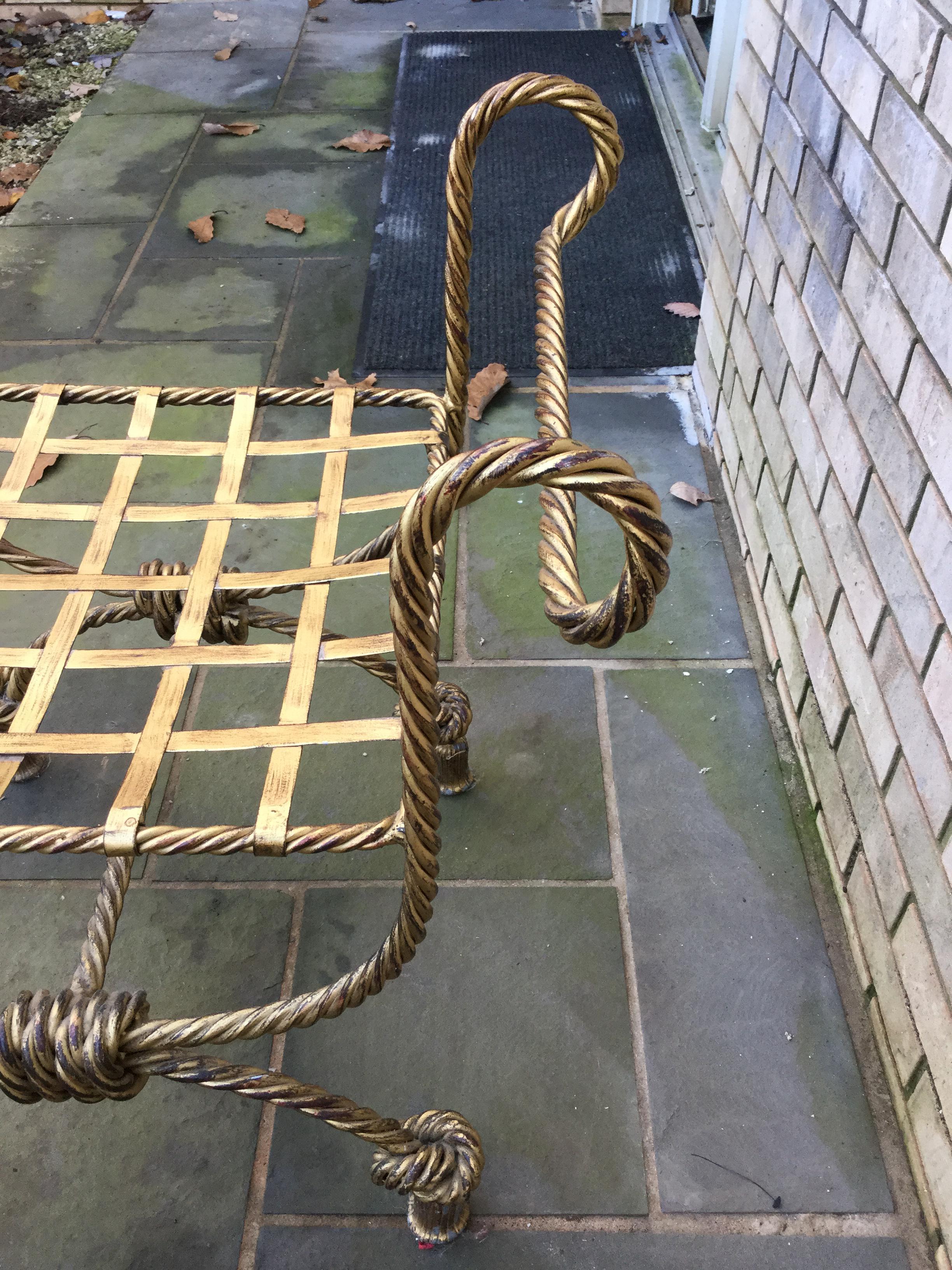 Gold Metal Rope Bench In Good Condition For Sale In Livingston, NJ