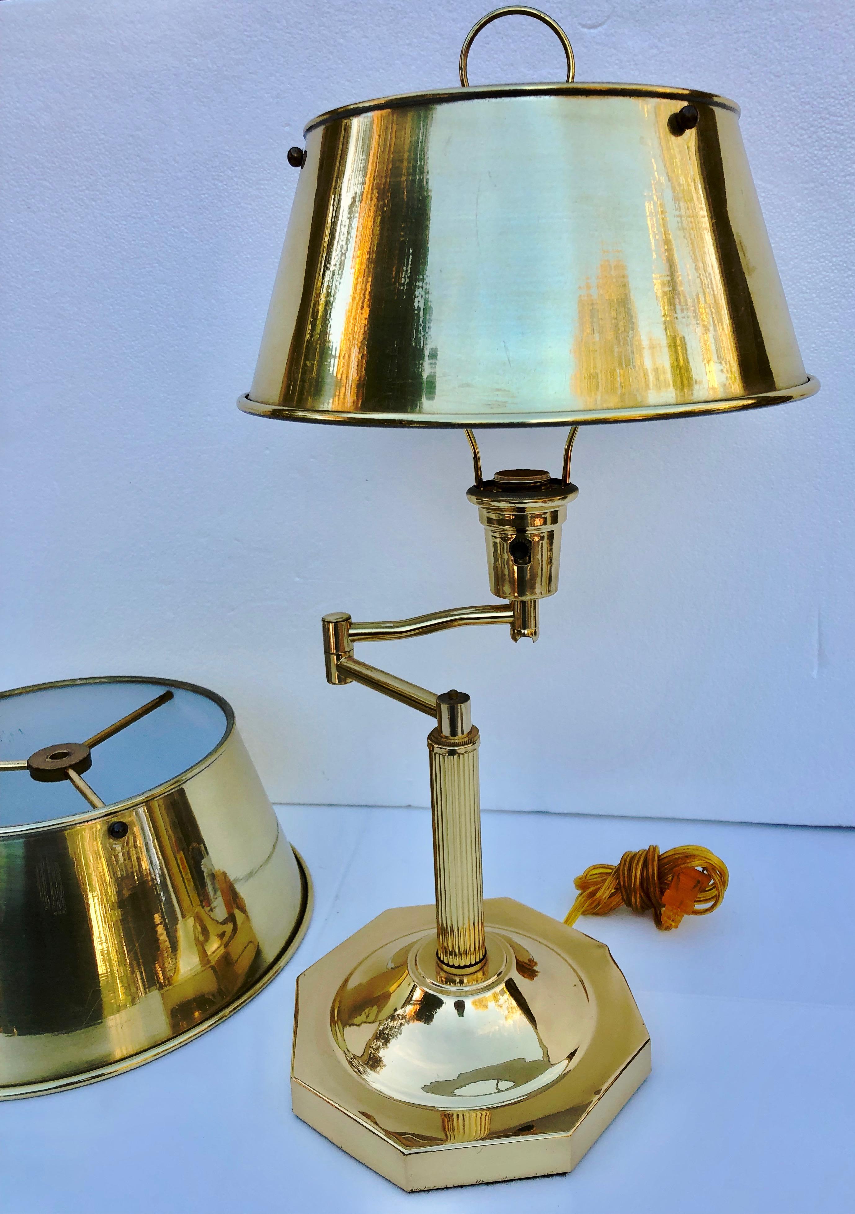 Gold Metal Table Lamp with Hinged Arm Extender and Extra Shade For Sale 5