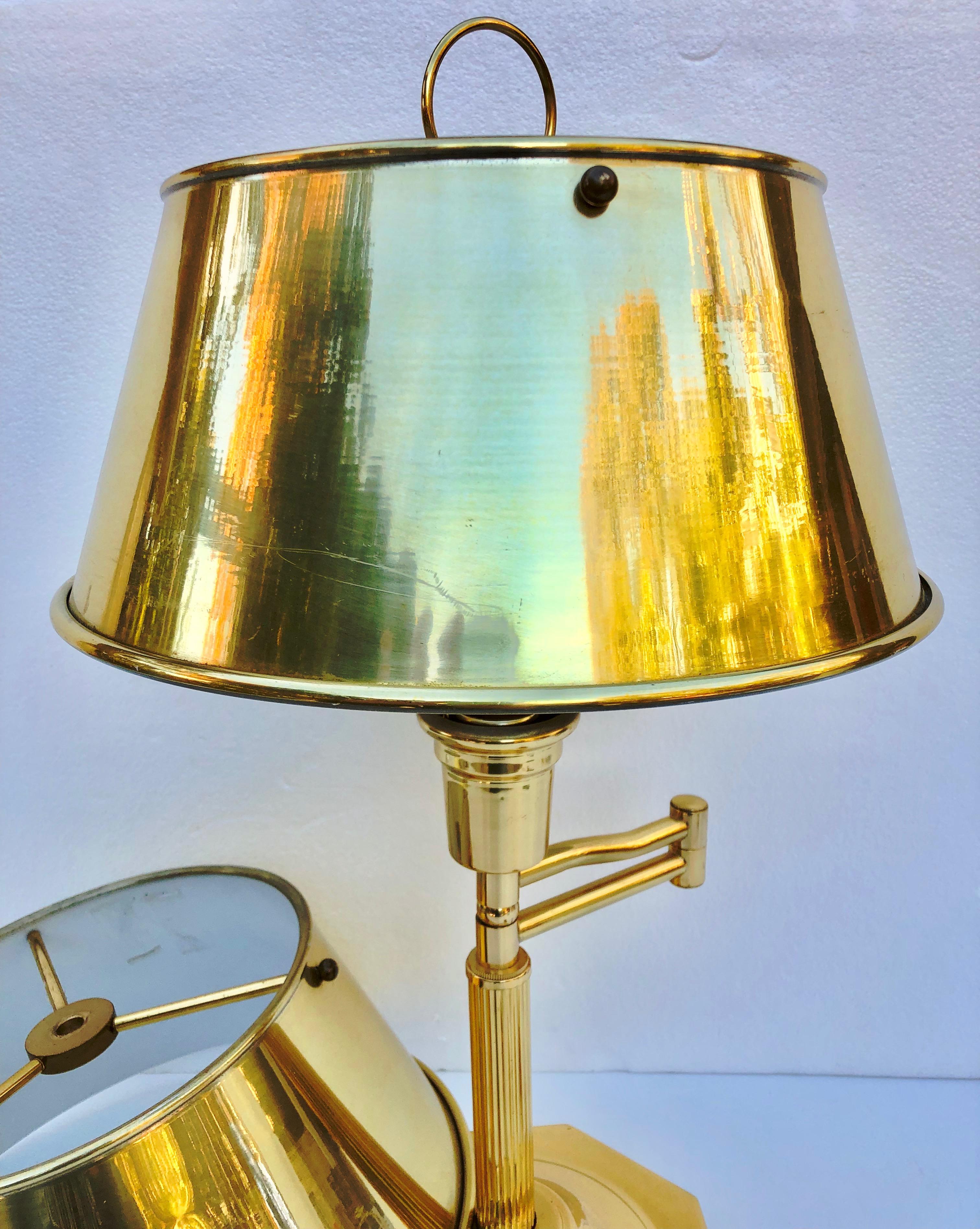 Gold Metal Table Lamp with Hinged Arm Extender and Extra Shade For Sale 2