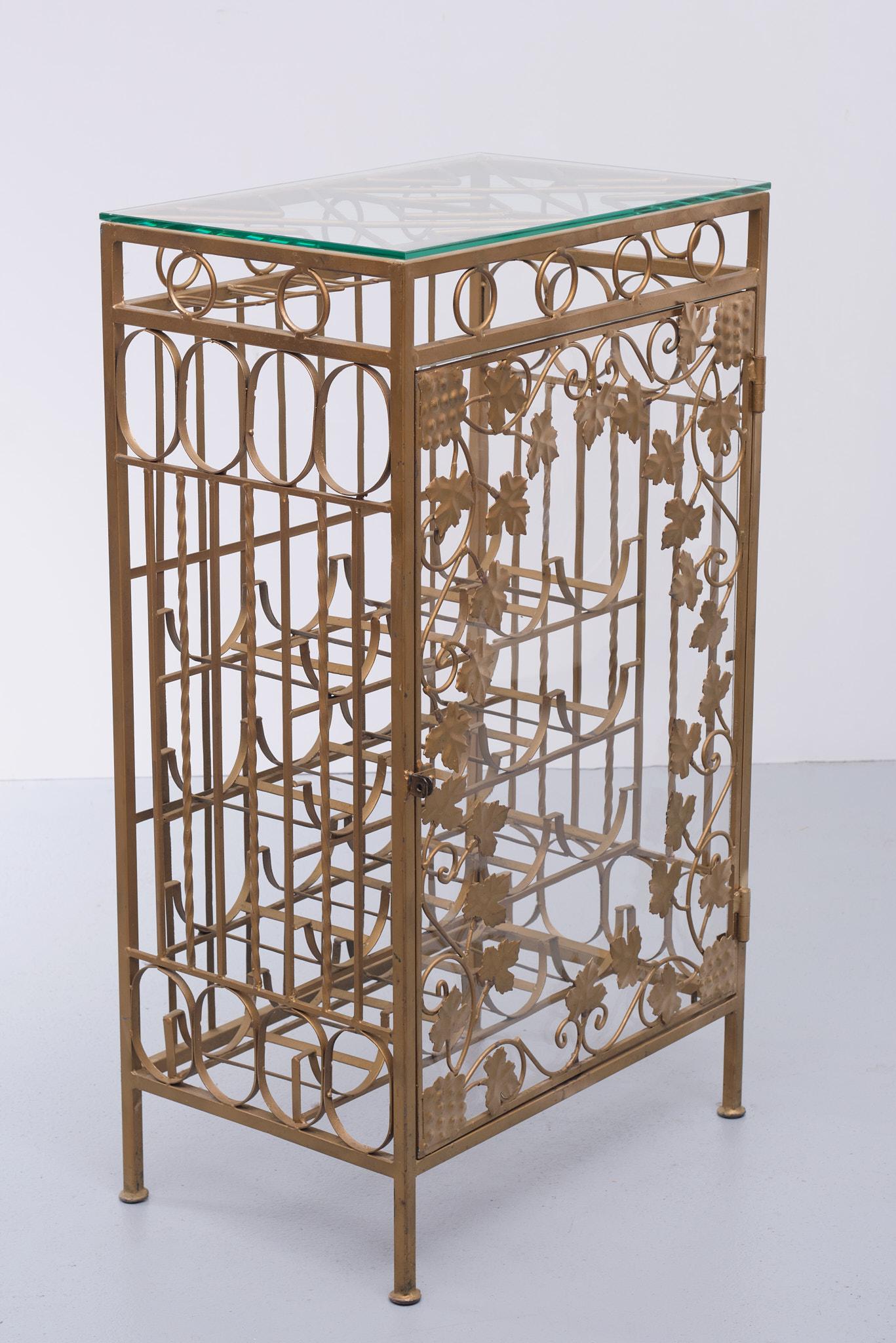 Italian Gold Metal Wine Rack or Cocktail Bar, 1950s, Italy For Sale