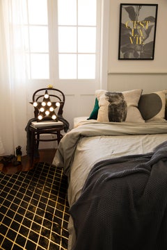 Gold Metallic Diamond Pattern Black Cowhide Rug, Medium