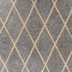 Gold Metallic Diamond Pattern Gray Cowhide Rug, Large