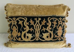 Gold Metallic Embroidered Linen Velvet Pillows, Pair