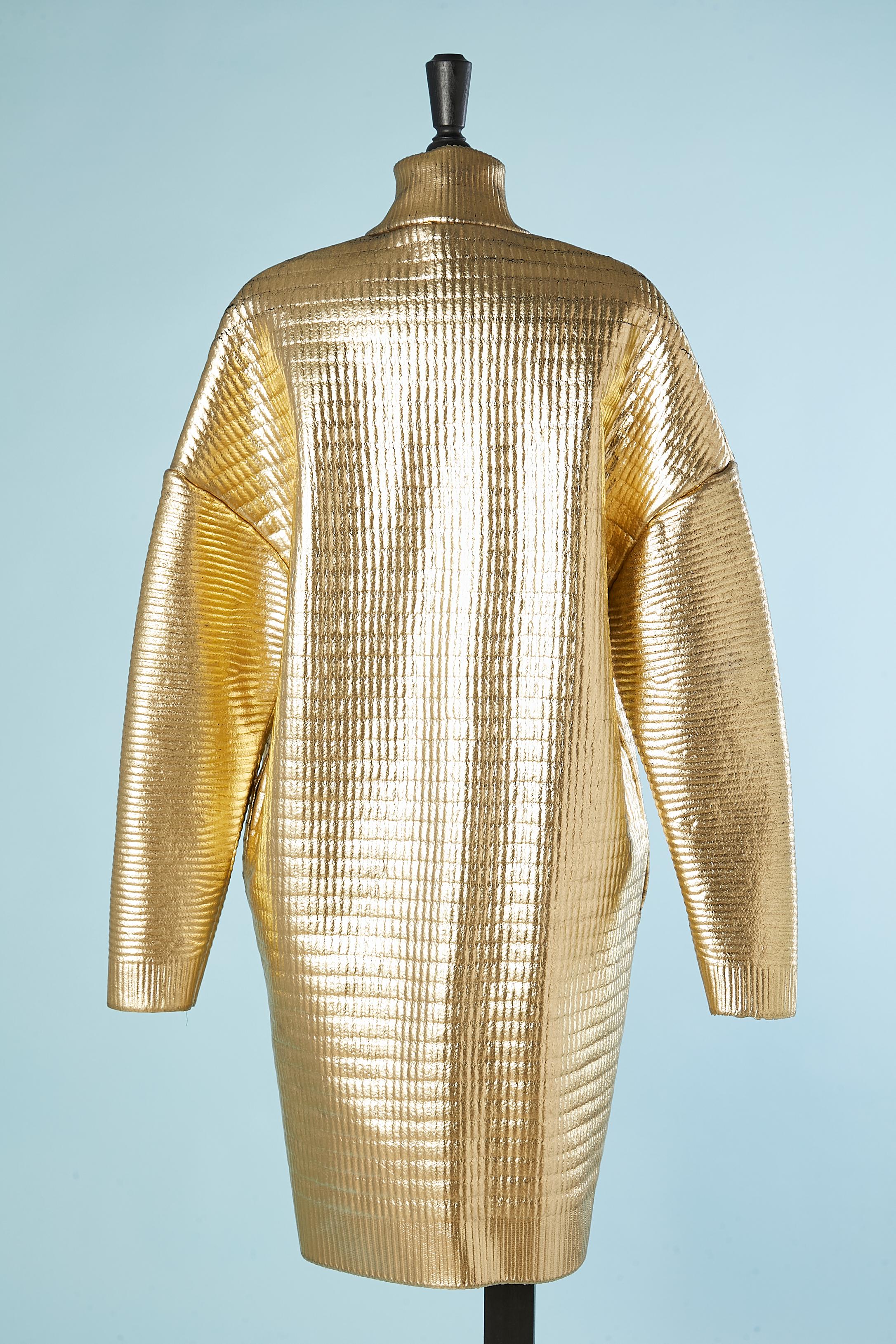Gold metallic foiled finish knit coat with snap Stella Mc Cartney  For Sale 2