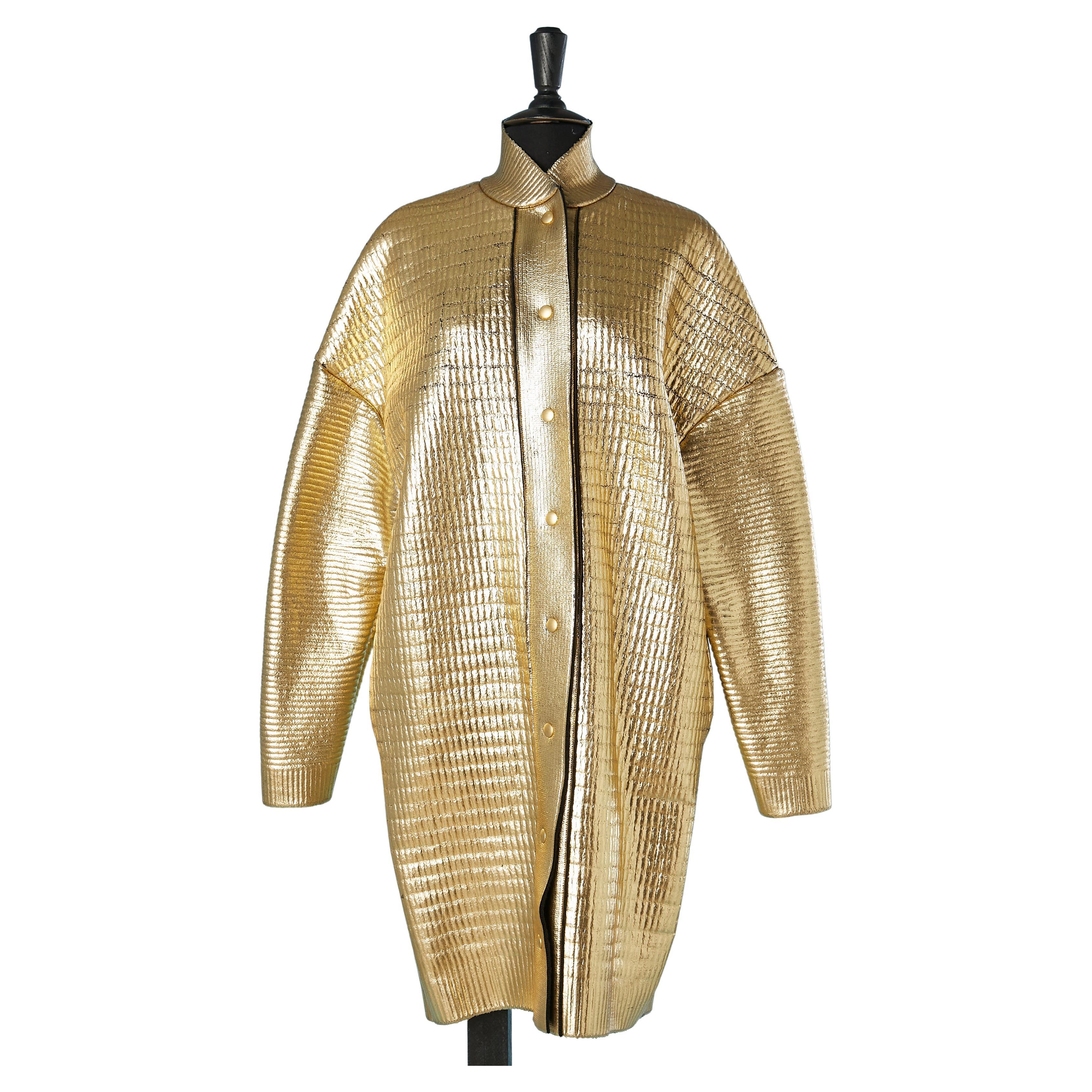 Gold metallic foiled finish knit coat with snap Stella Mc Cartney 