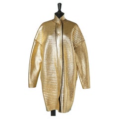 Gold metallic foiled finish knit coat with snap Stella Mc Cartney 