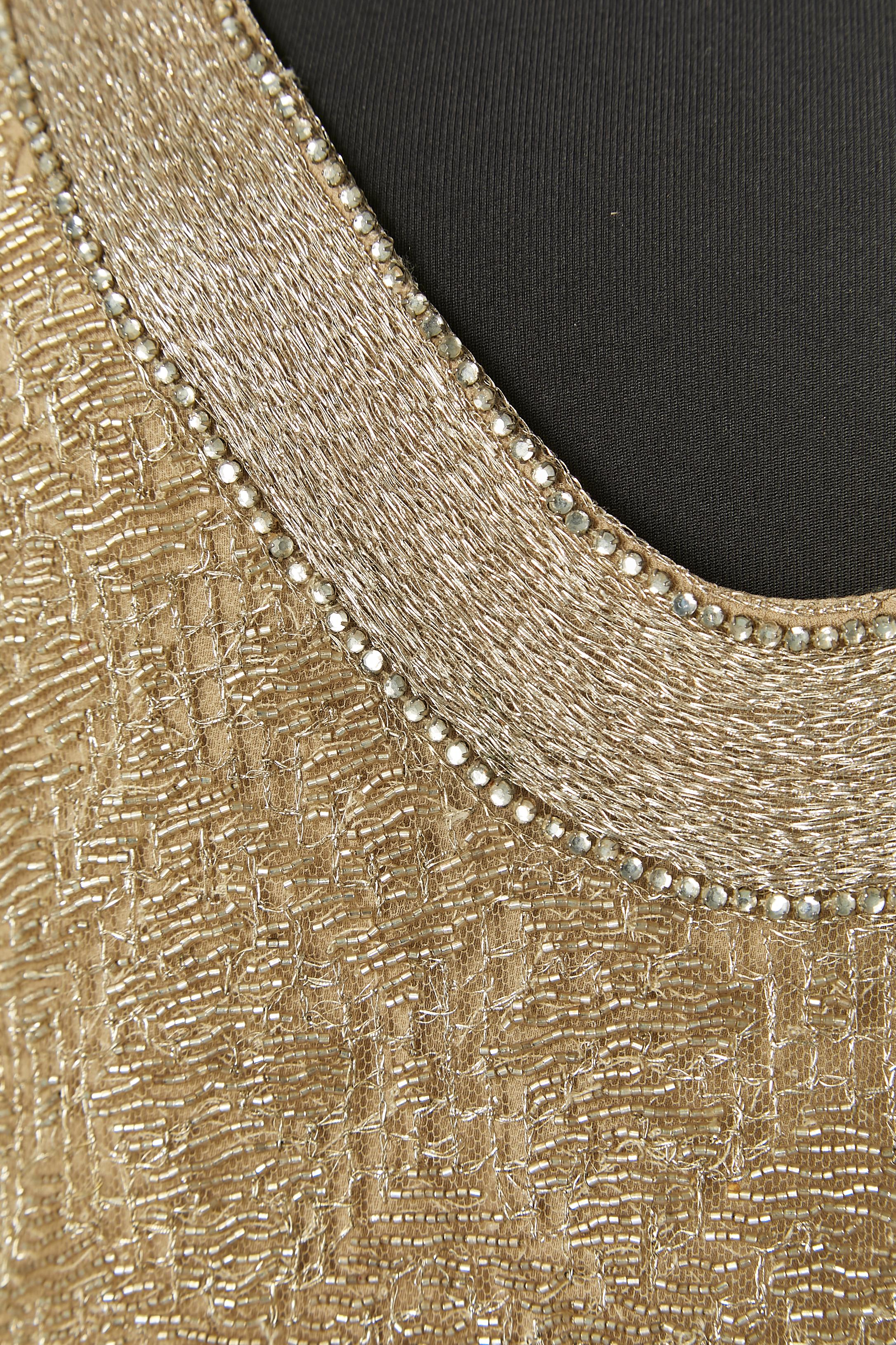 Marron Gold metallic lace, beads and rhinestone cocktail dress RALPH LAUREN en vente
