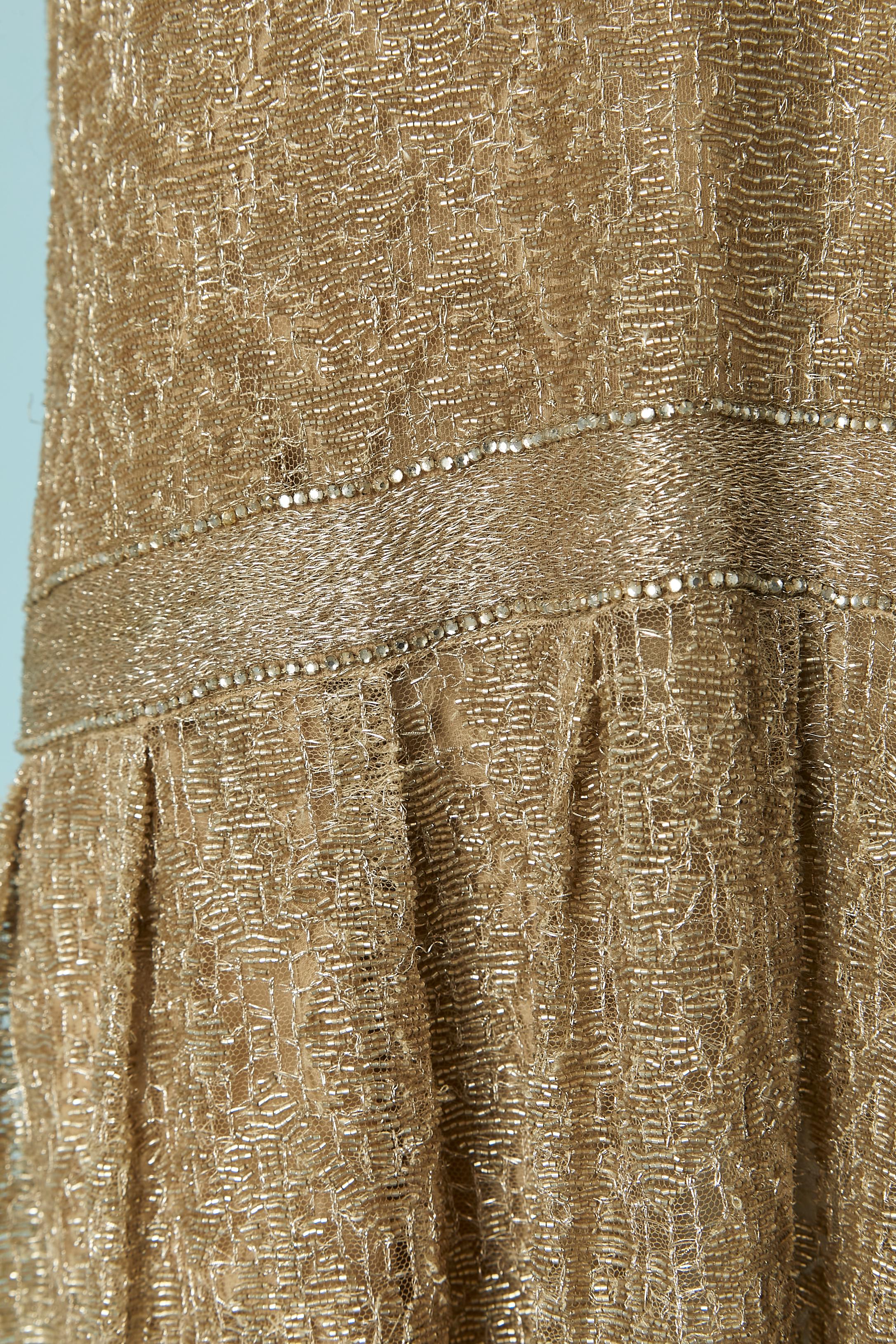 Gold metallic lace, beads and rhinestone cocktail dress RALPH LAUREN Excellent état - En vente à Saint-Ouen-Sur-Seine, FR
