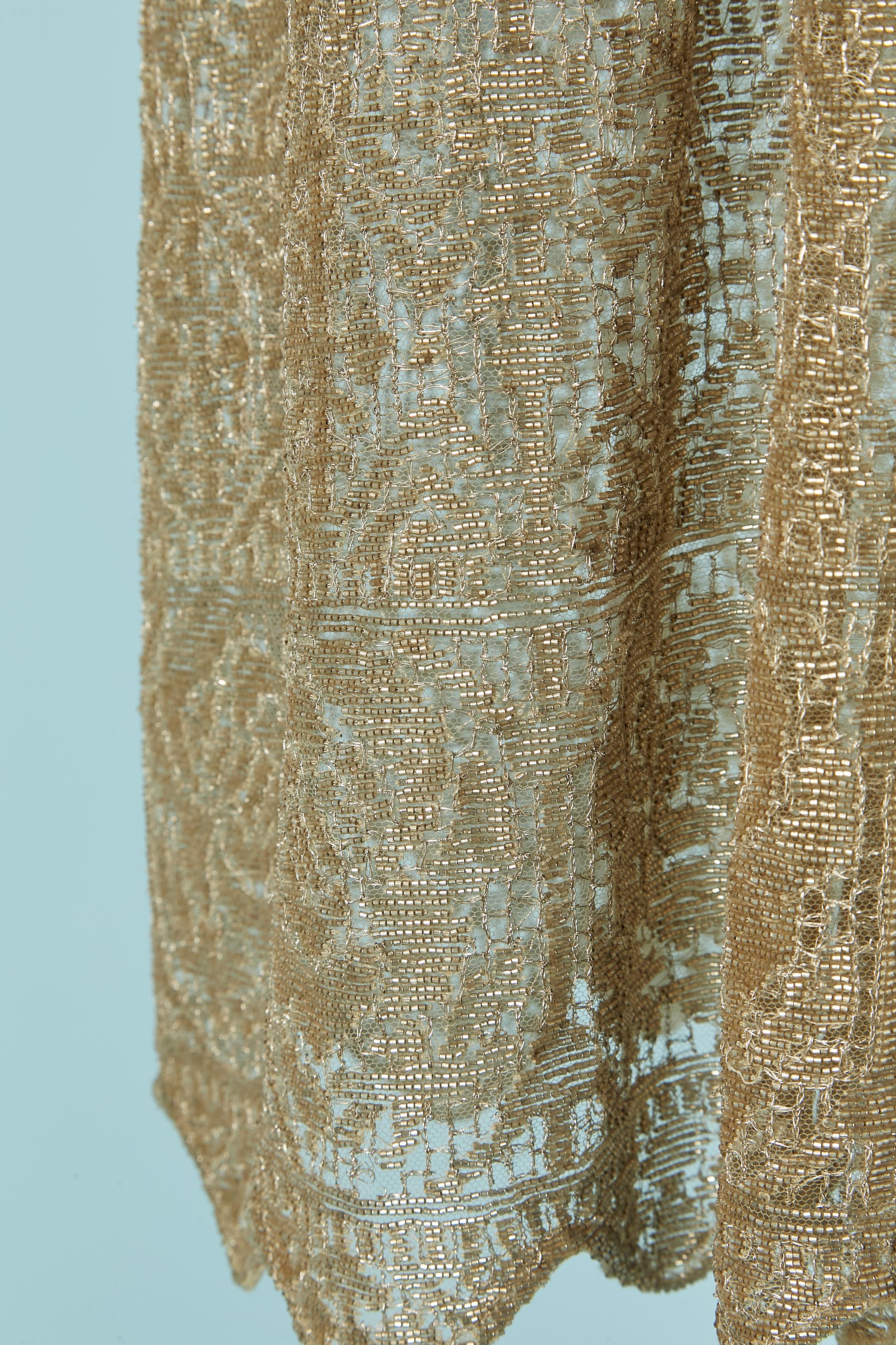 Gold metallic lace, beads and rhinestone cocktail dress RALPH LAUREN Pour femmes en vente