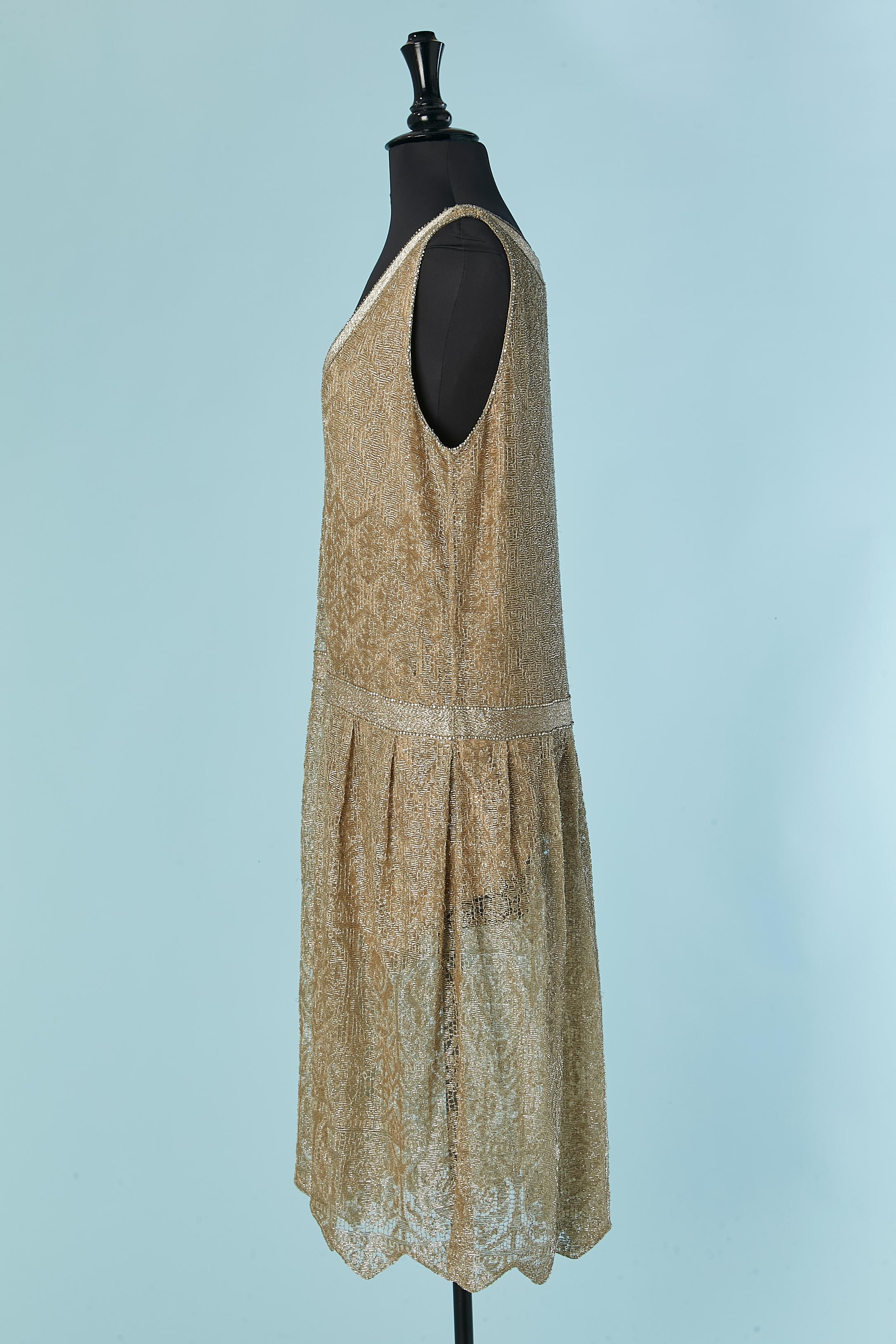 Gold metallic lace, beads and rhinestone cocktail dress RALPH LAUREN en vente 1