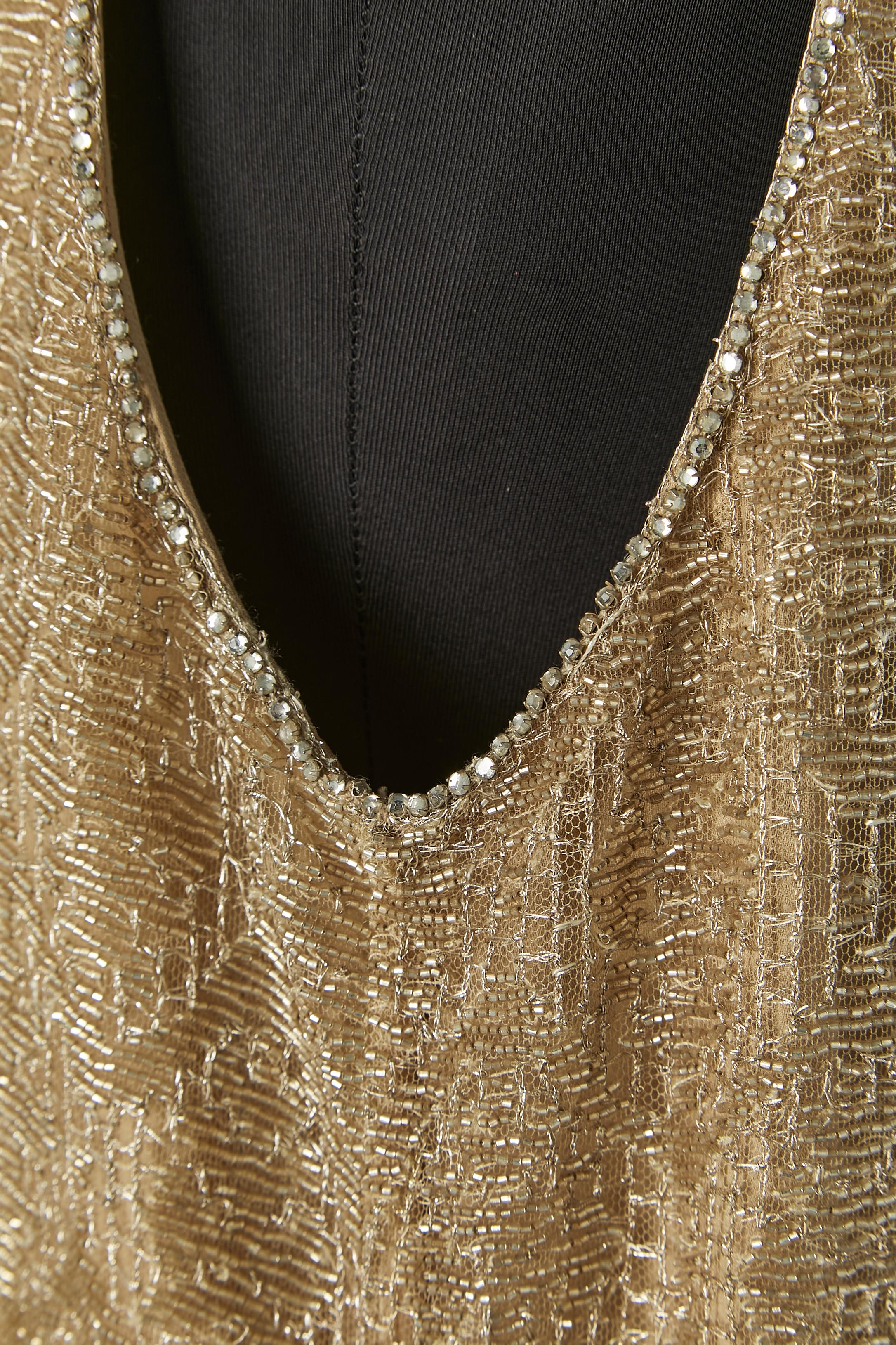 Gold metallic lace, beads and rhinestone cocktail dress RALPH LAUREN en vente 2