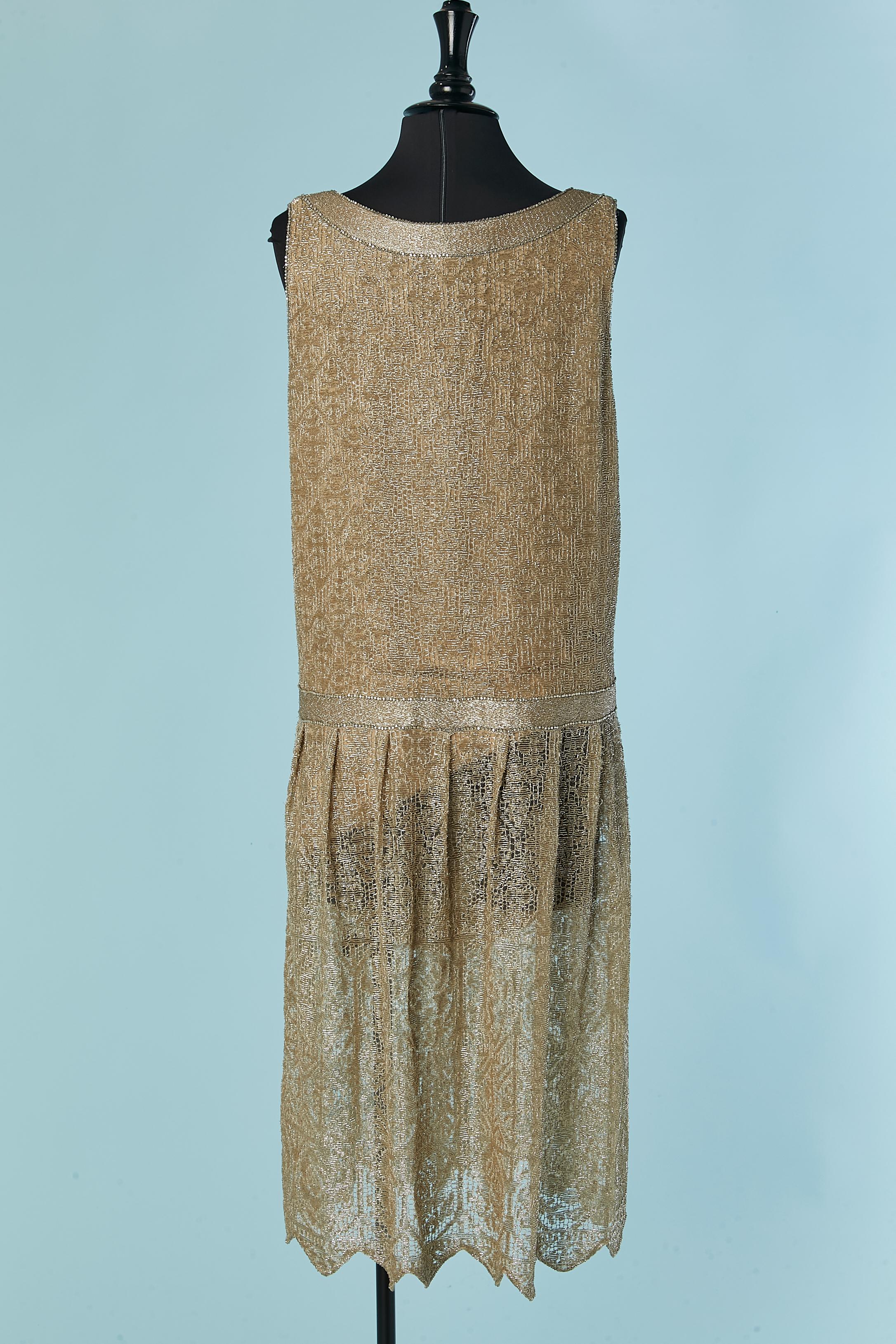 Gold metallic lace, beads and rhinestone cocktail dress RALPH LAUREN en vente 3