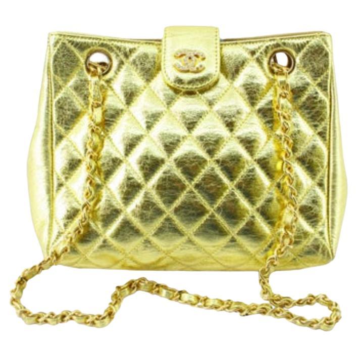 Gold metallic quilted Lambskin leather Chanel Supernova Chain shoulder bag