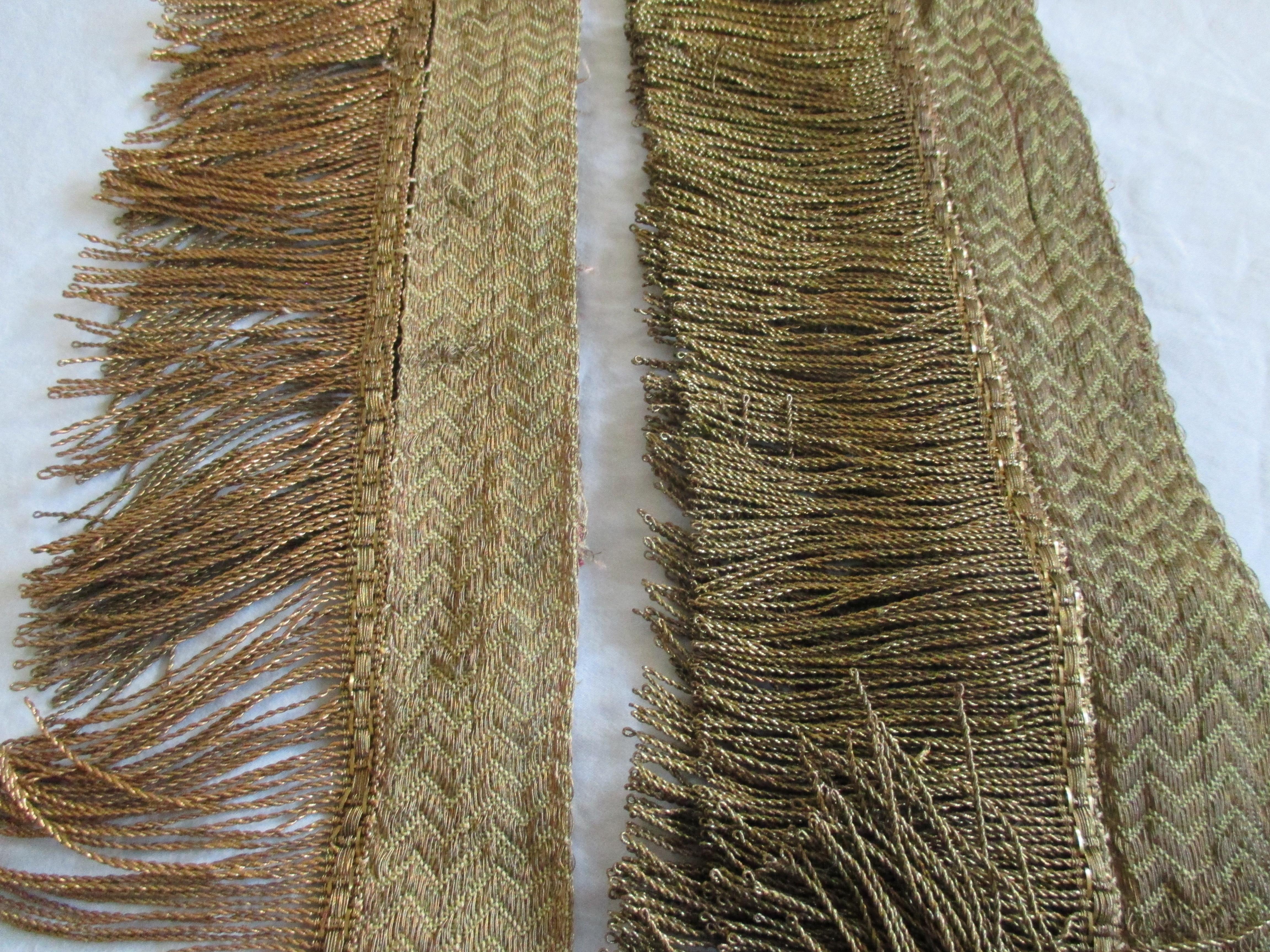 Hand-Crafted Gold Metallic Threads Antique Trim and Fringe